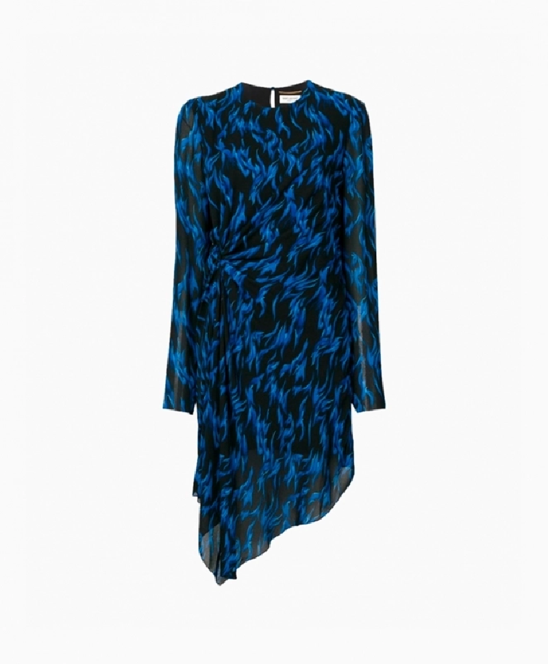 Robe Yves Saint Laurent Blue Fauve Print