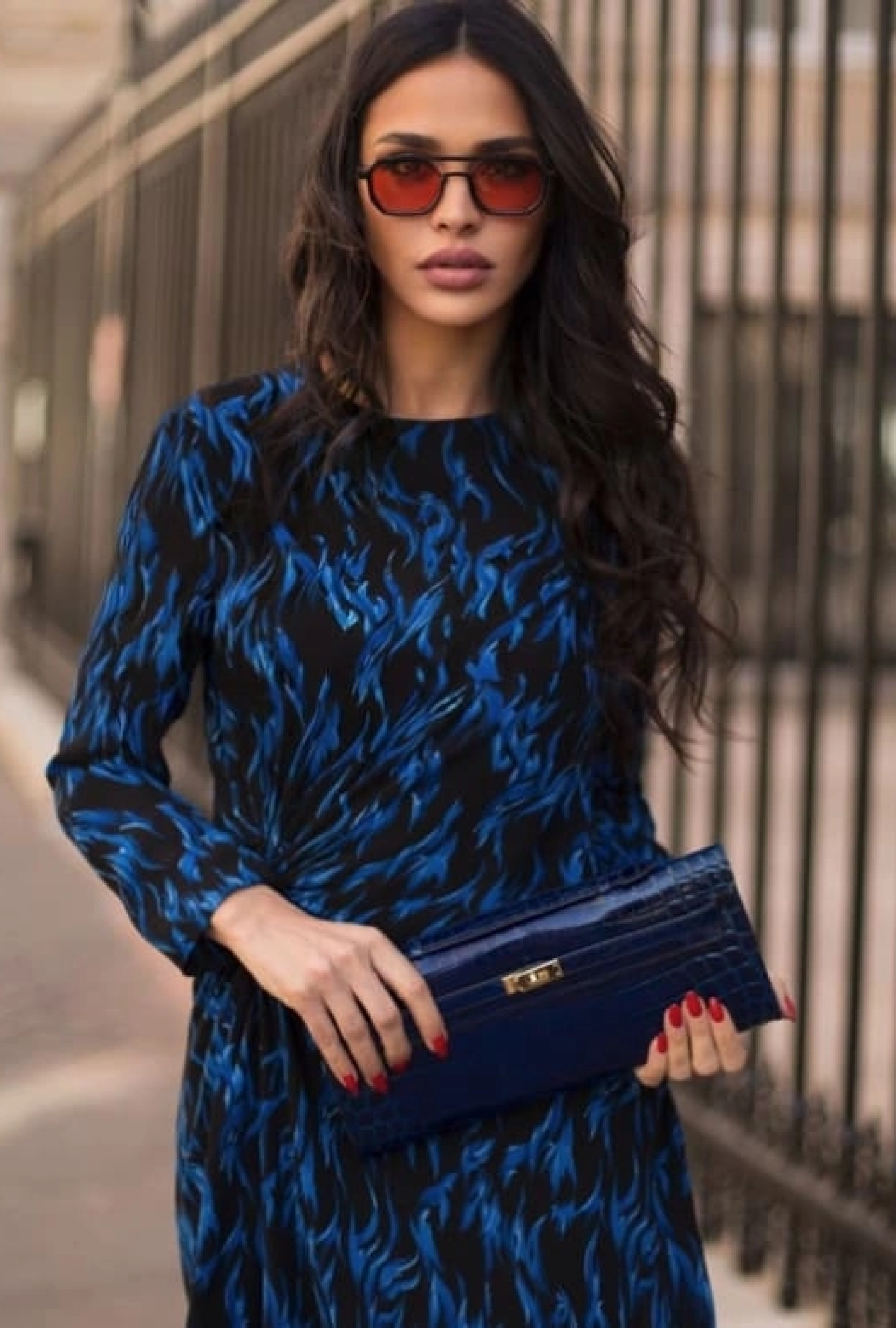 Robe Yves Saint Laurent Blue Fauve Print