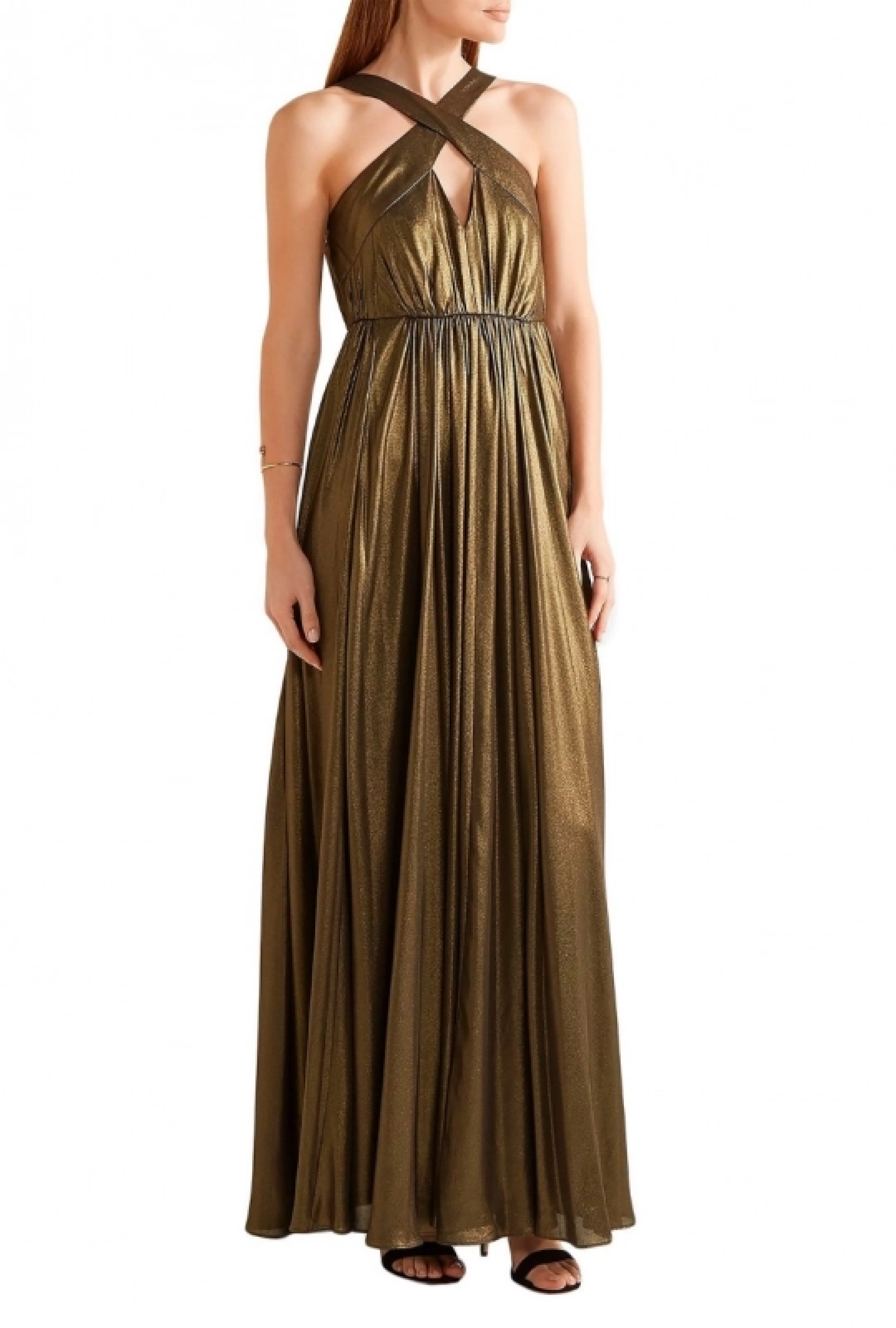 Robe Halston Heritage Cutout Pleated Lamé Gown-Exclusivité web