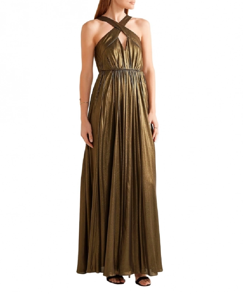 Robe Halston Heritage Cutout Pleated Lamé Gown-Exclusivité web