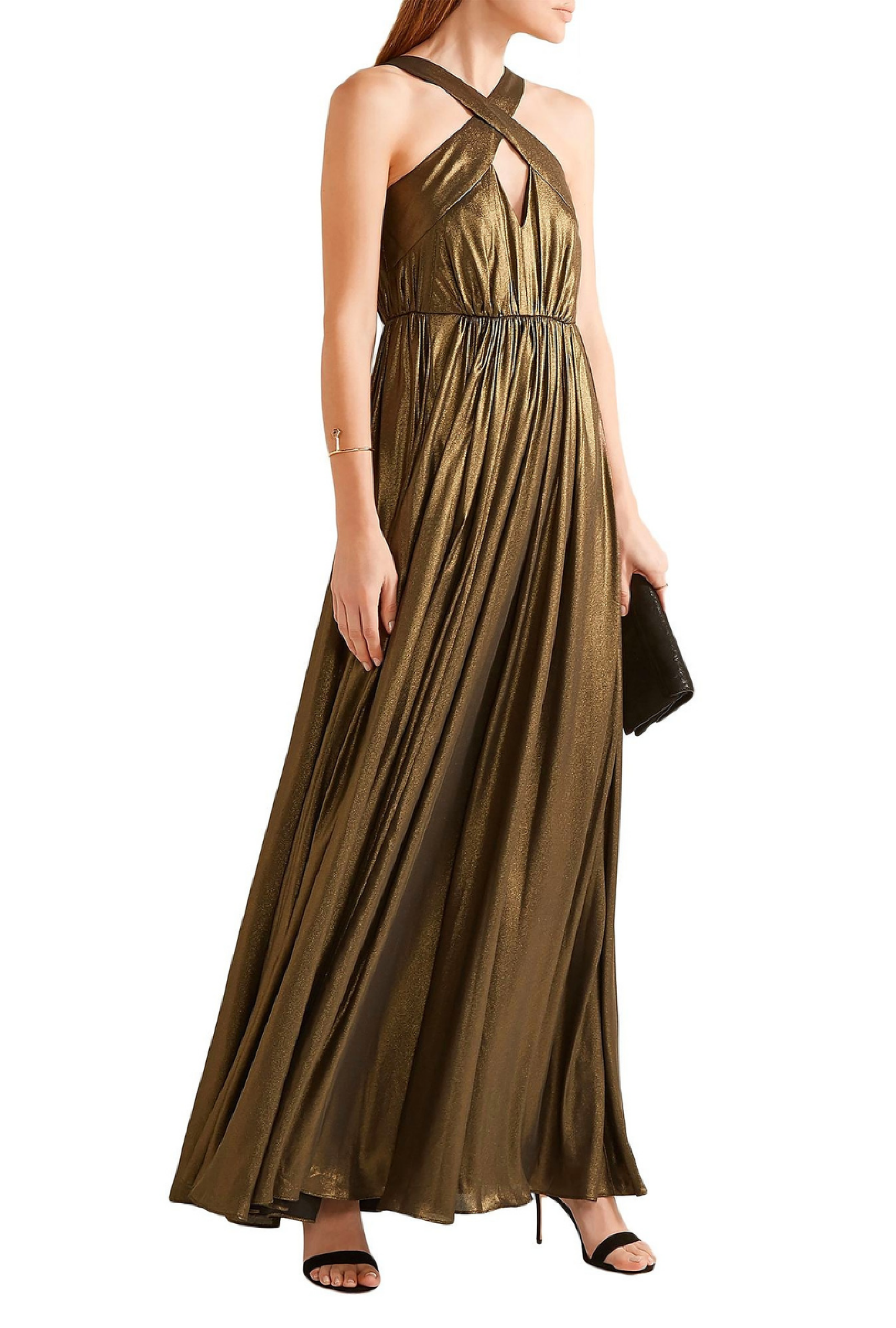 Robe Halston Heritage Cutout Pleated Lamé Gown-Exclusivité web