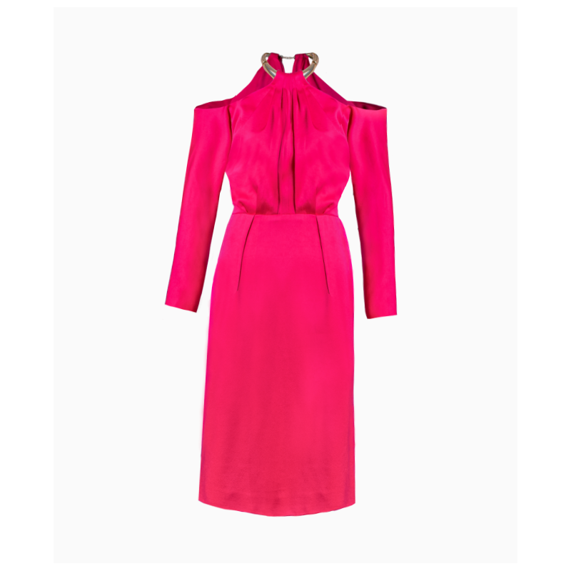 Robe Paule Ka Satin Fuschia Collier Or