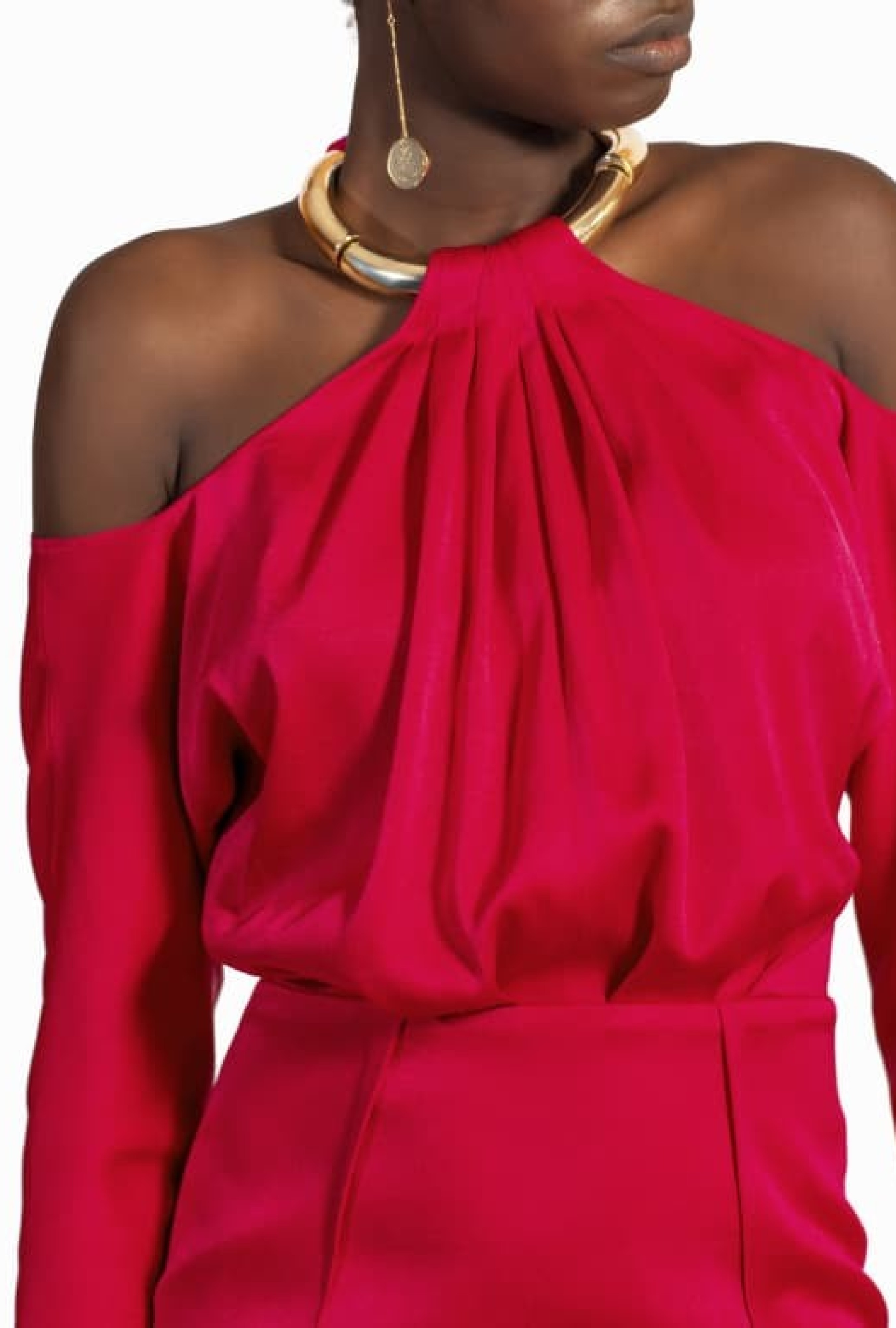 Robe Paule Ka Satin Fuschia Collier Or