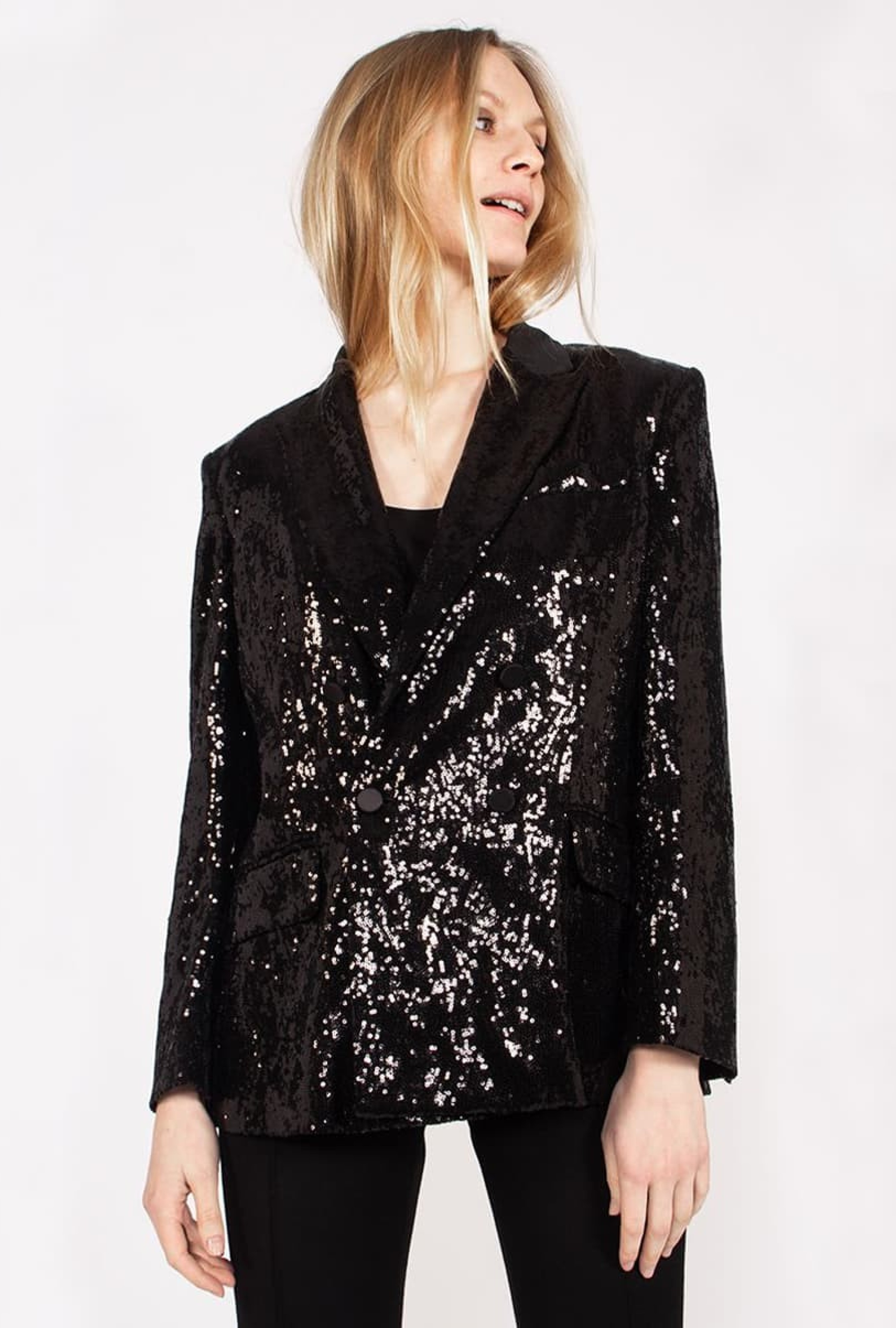 Veste Balmain croisée noire paillette