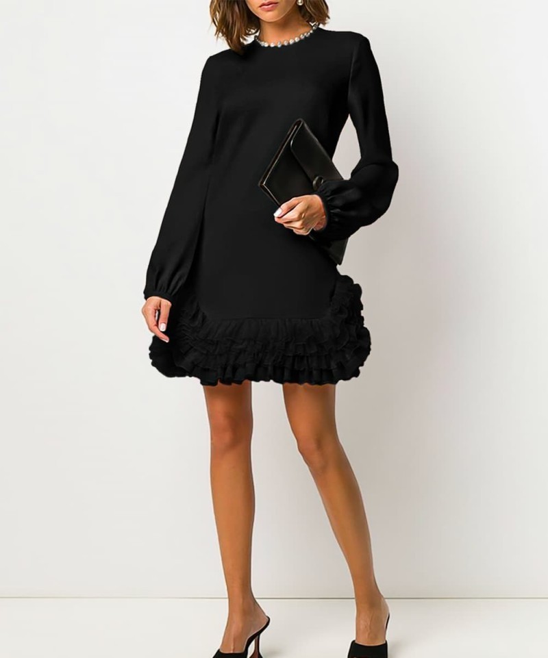 Robe Giambattista Valli Noire à Volants