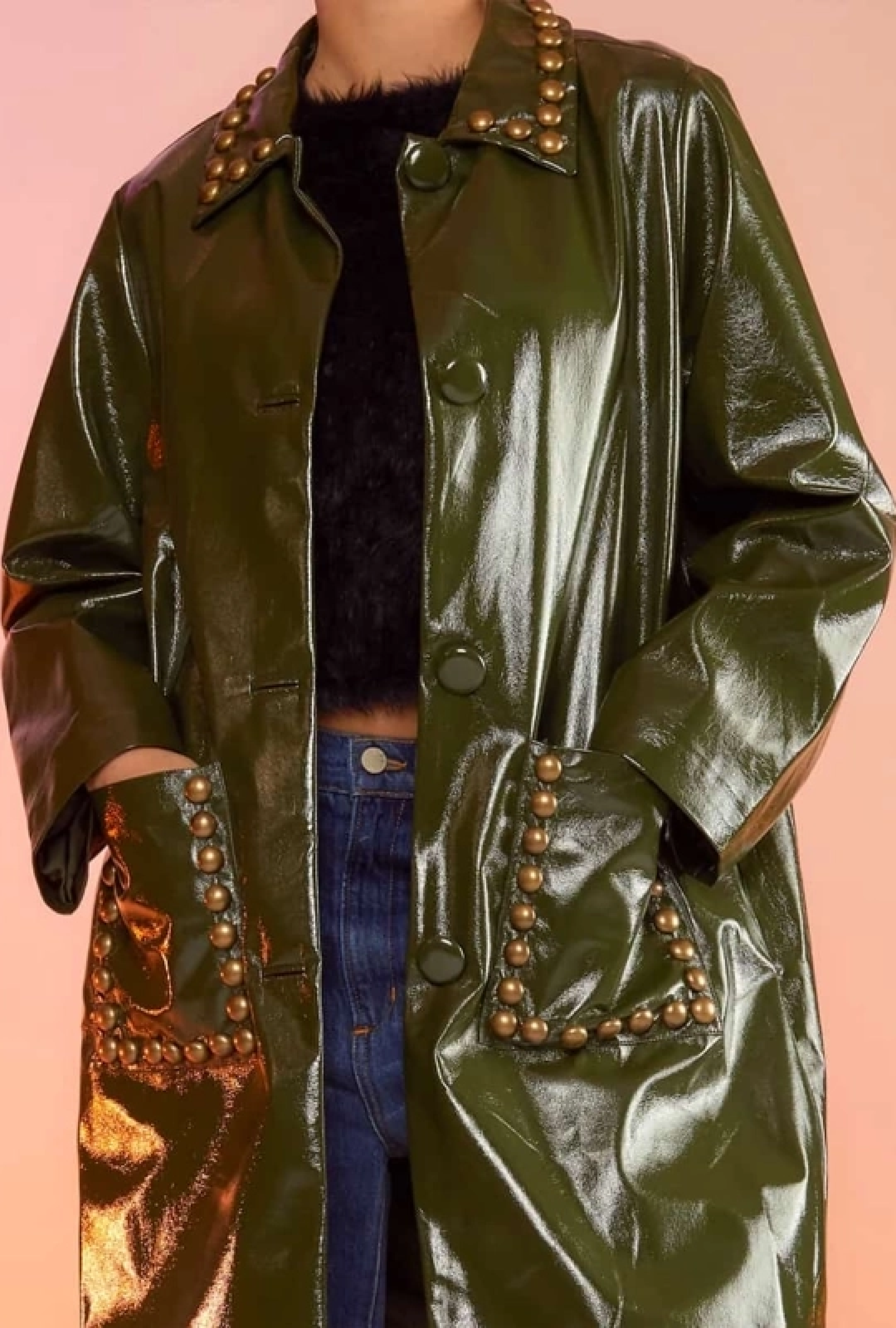 Manteau Cynthia Rowley Clouté Kaki