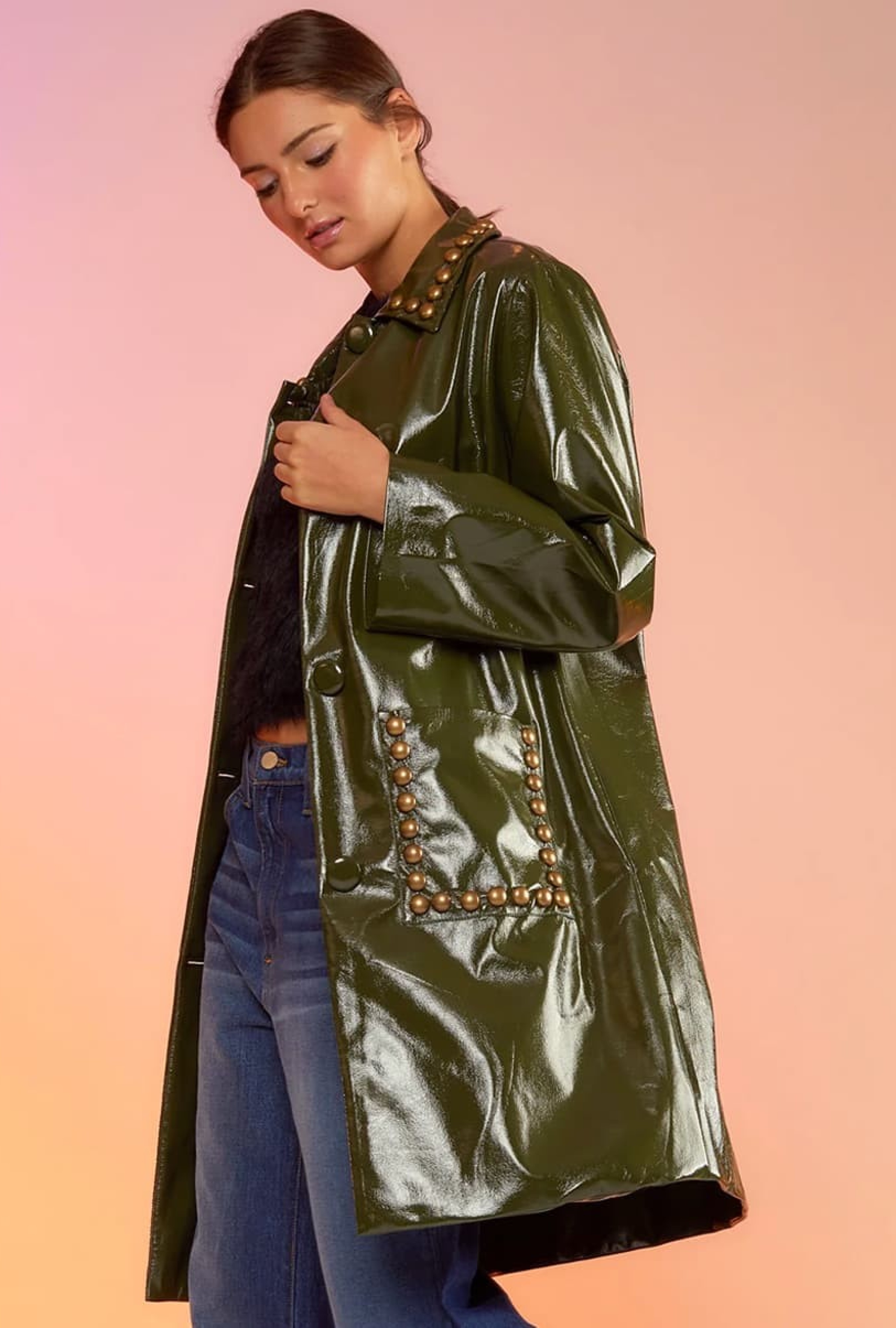 Manteau Cynthia Rowley Clouté Kaki