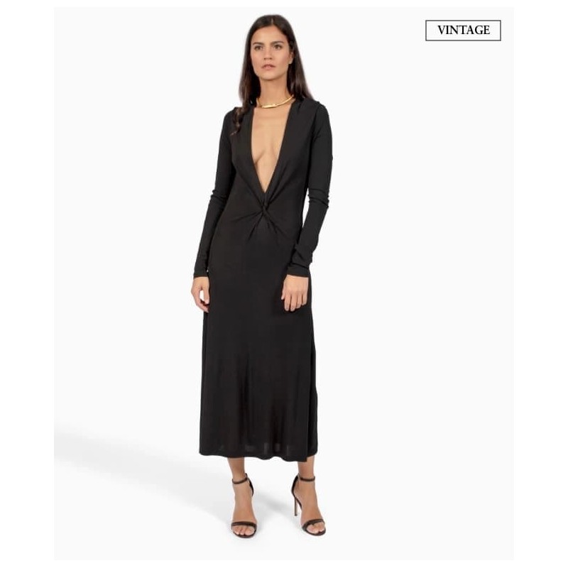 Robe Celine Black Sleeve Crepe