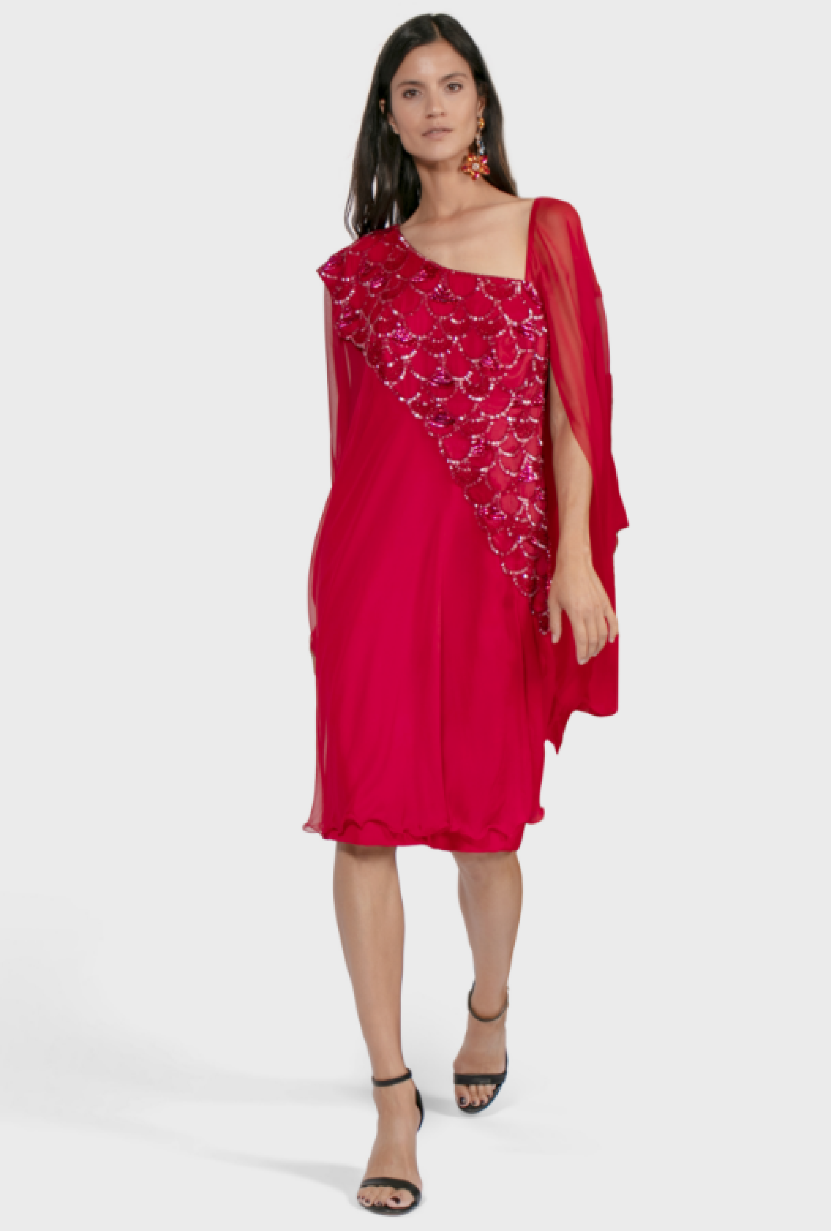 Robe Azzaro Mousseline Rouge Brodée