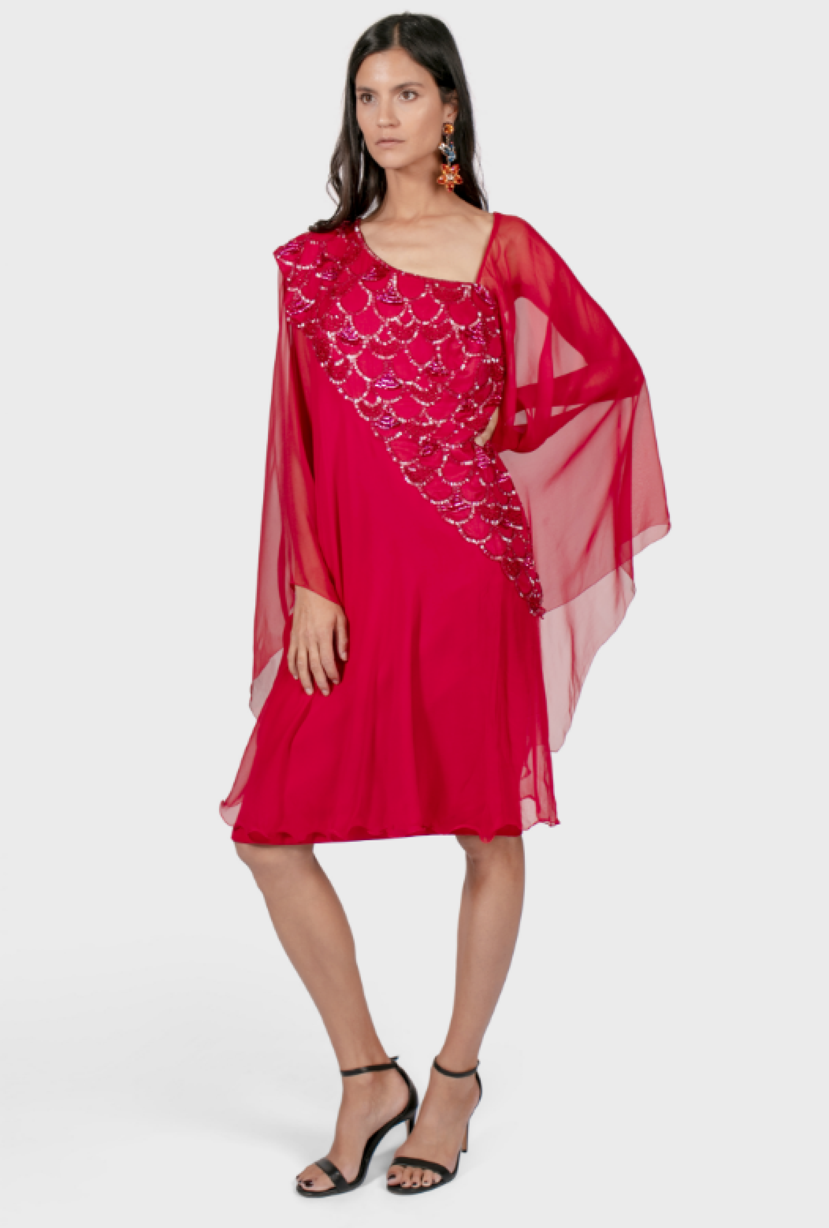 Robe Azzaro Mousseline Rouge Brodée
