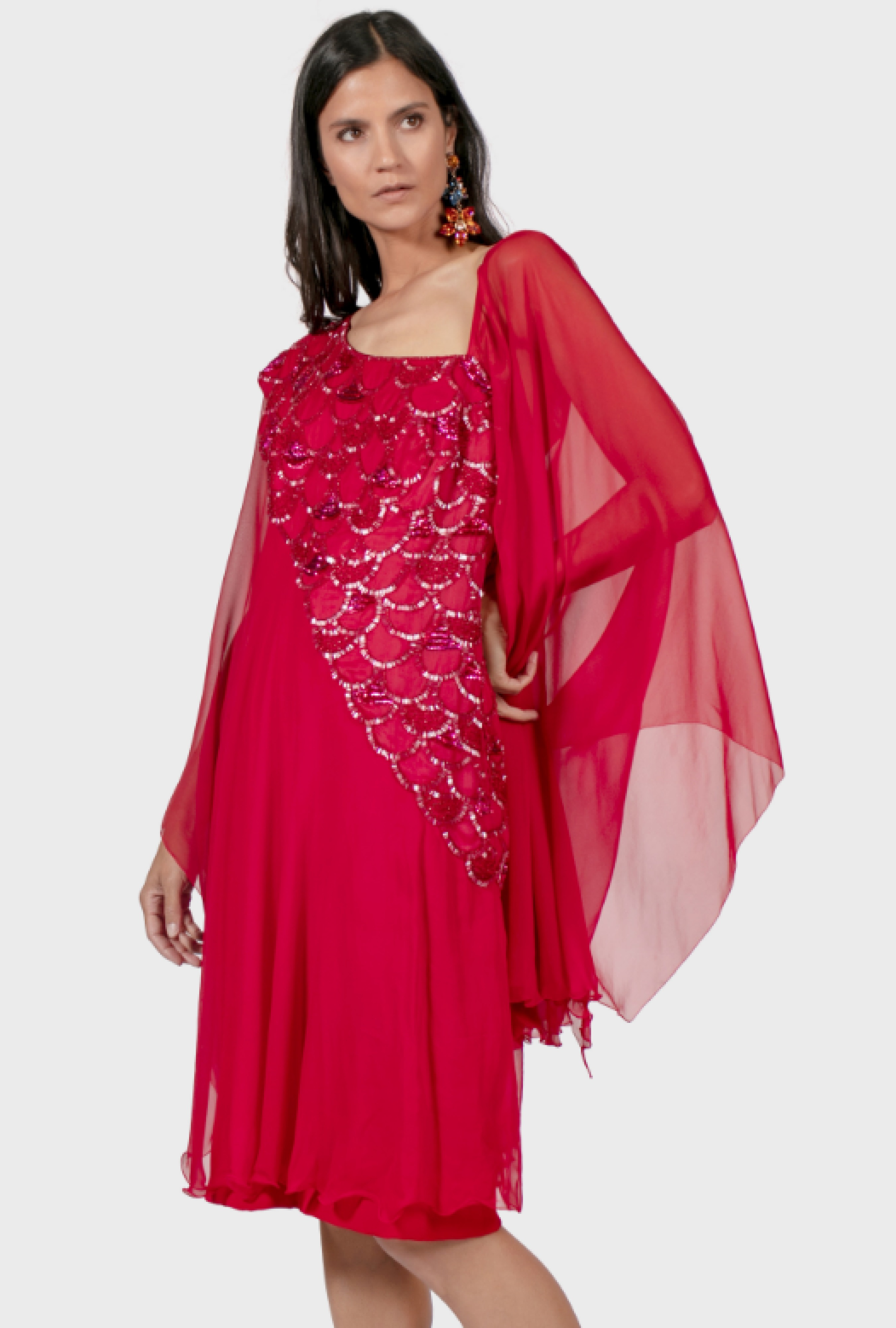 Robe Azzaro Mousseline Rouge Brodée