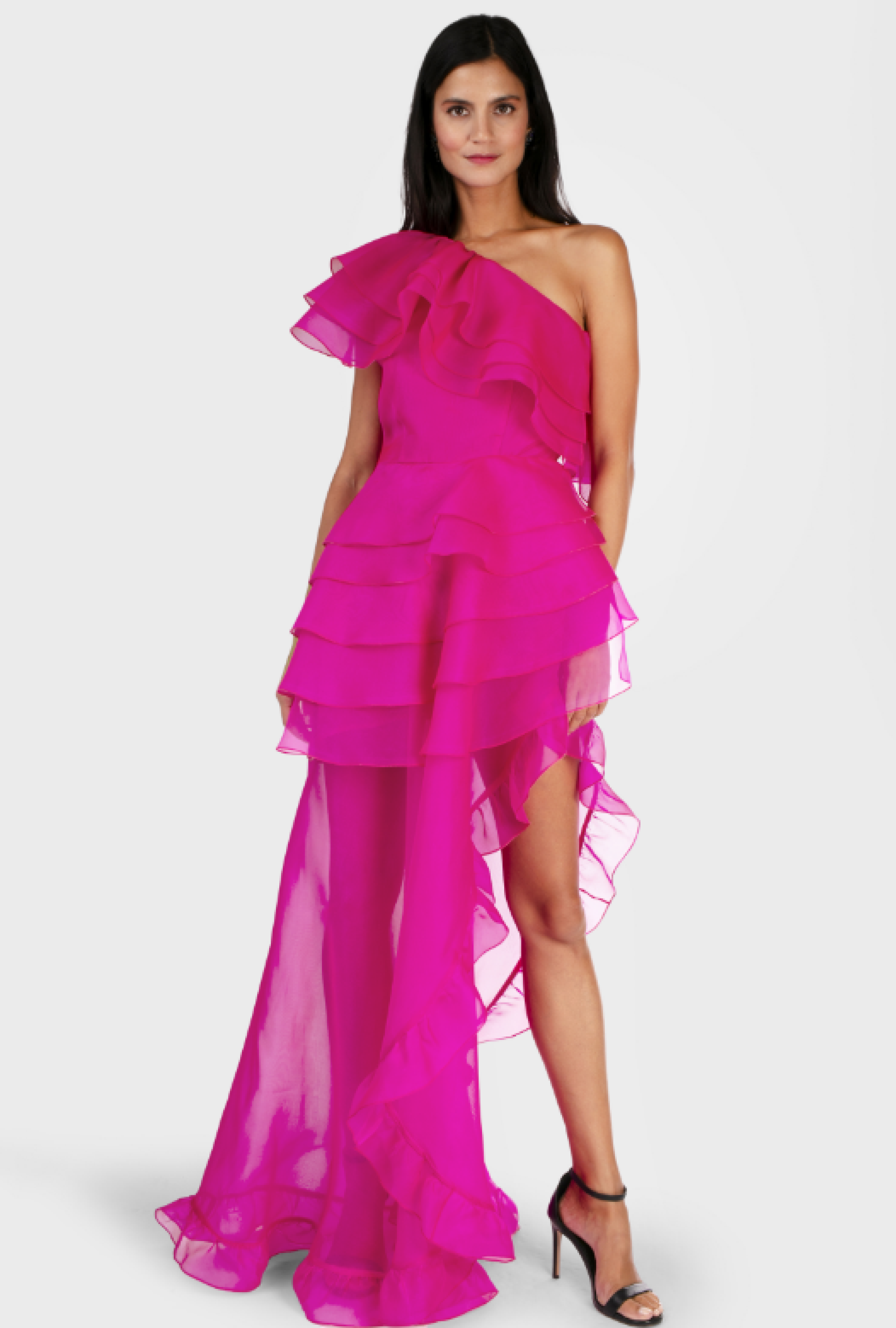 Robe Simona Corsellini Ruffle Fuchsia Midi