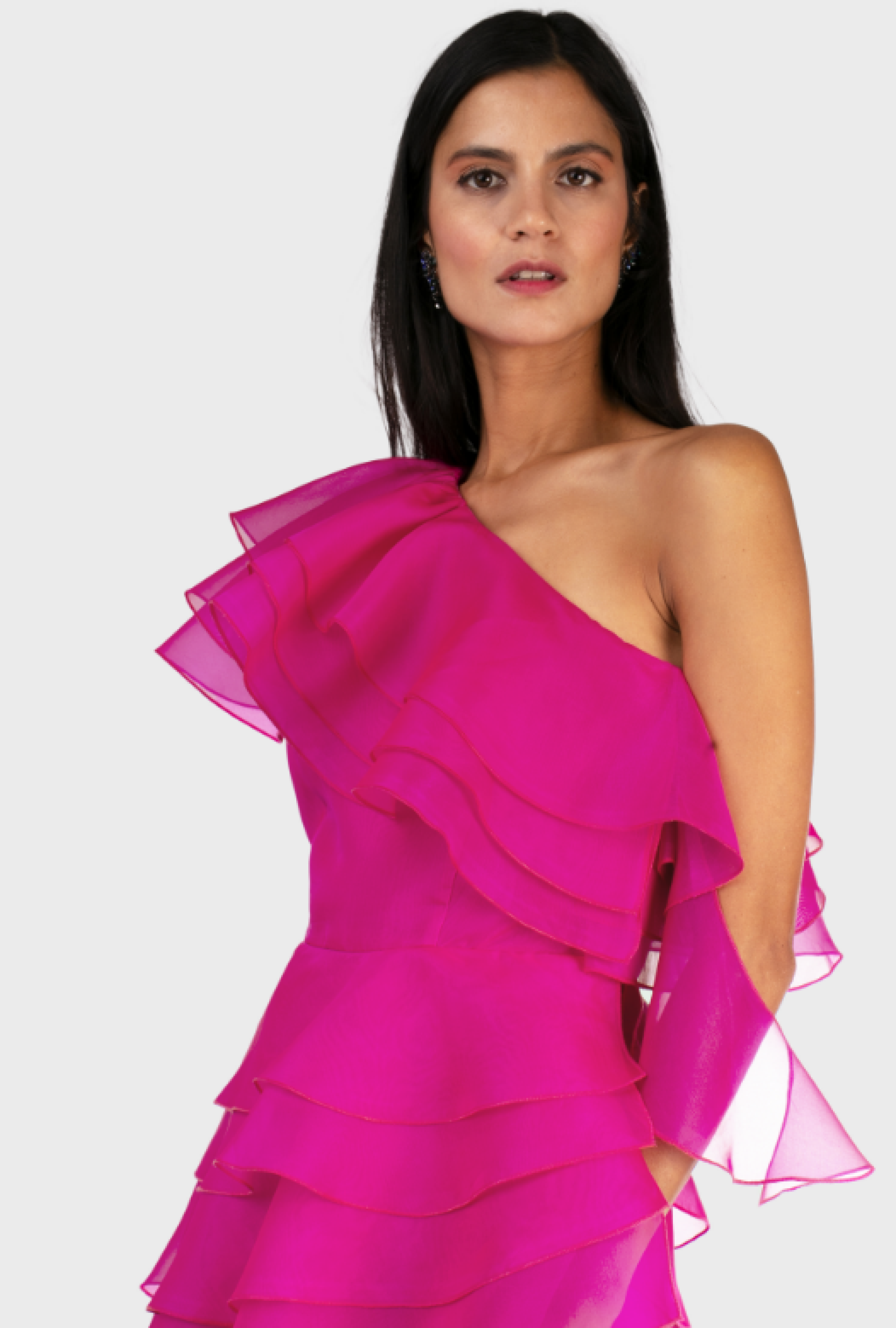 Robe Simona Corsellini Ruffle Fuchsia Midi