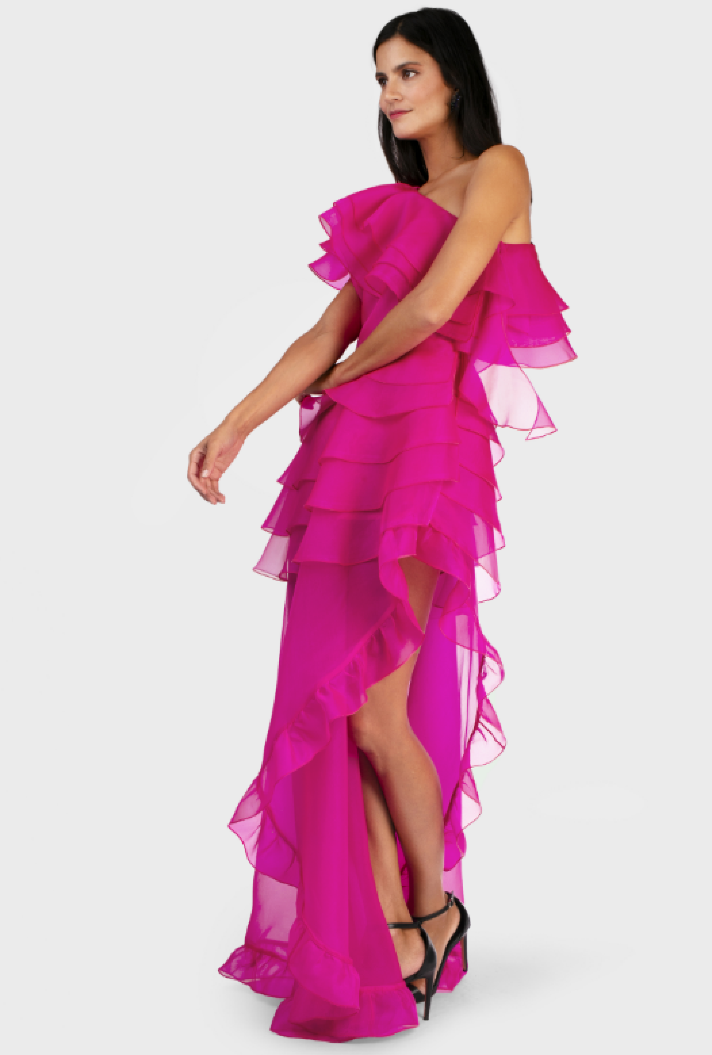 Robe Simona Corsellini Ruffle Fuchsia Midi