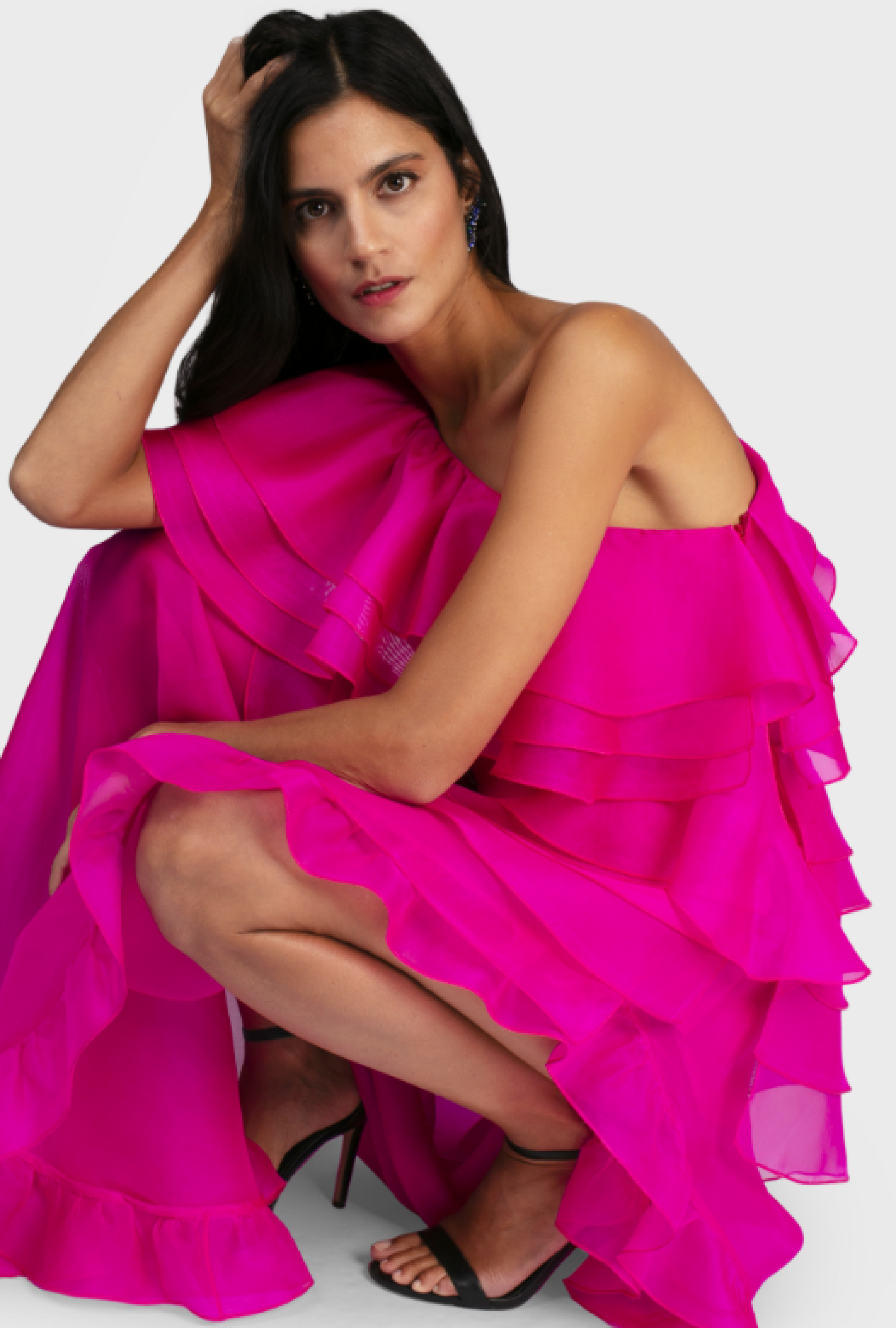 Robe Simona Corsellini Ruffle Fuchsia Midi