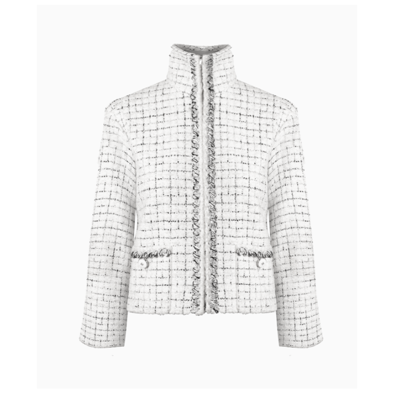 Veste Chanel Tweed White And Silver