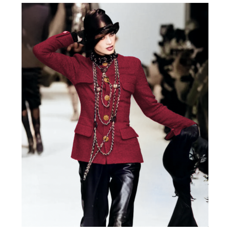 Veste Chanel Tweed Burgundy And Gold FW1992