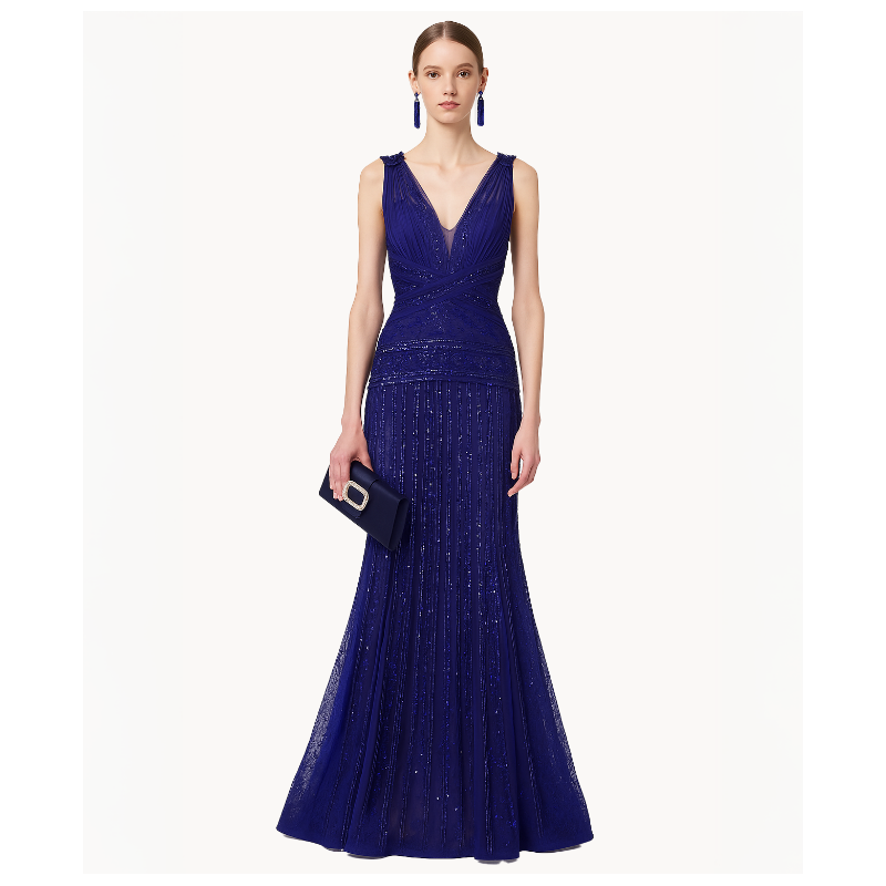 Robe Zuhair Murad Blue Lace And Crystal