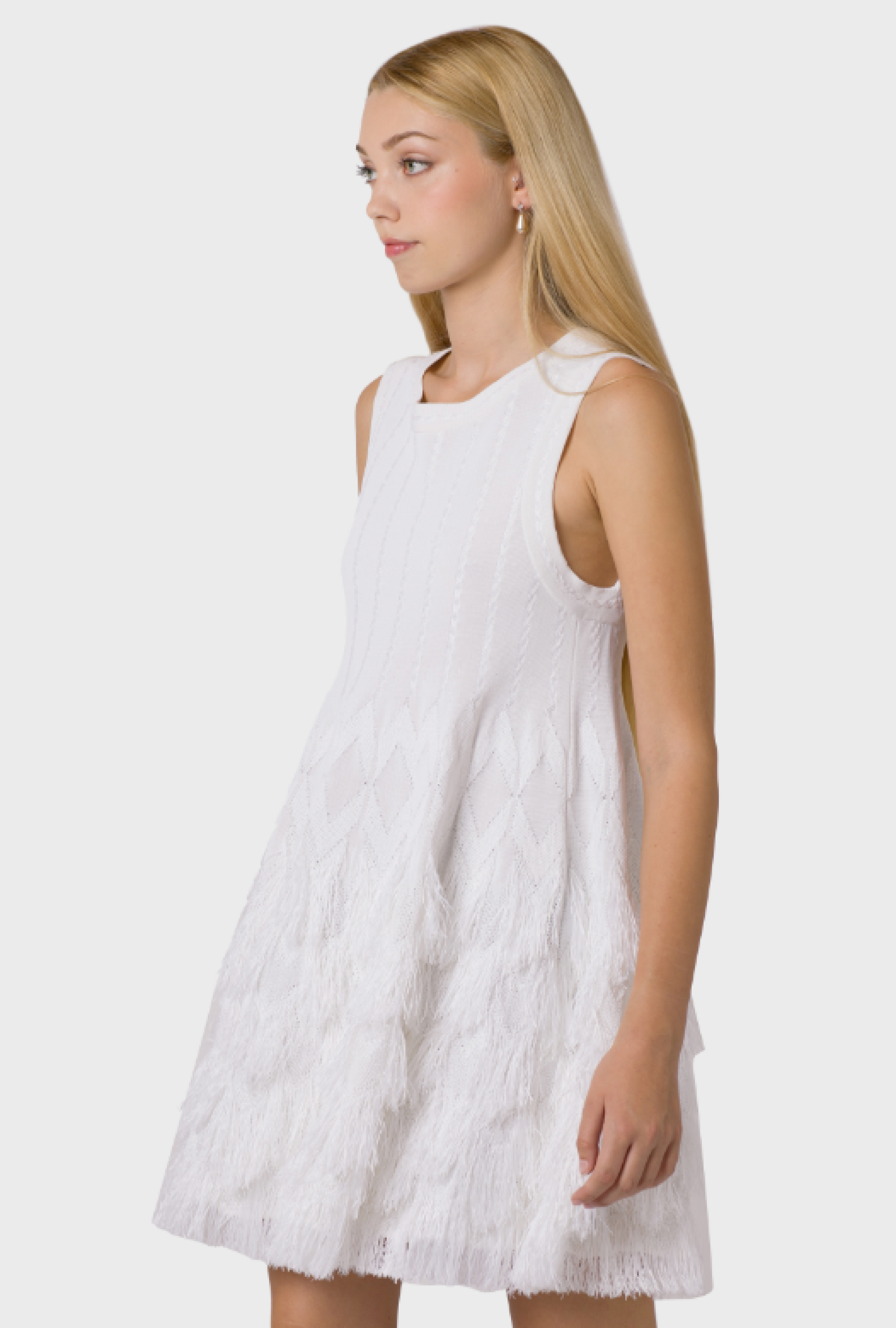 Robe Alaia Patineuse Frangée Blanche