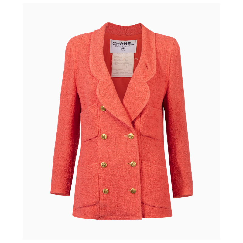 Veste Chanel Tweed Rouge Corail 90's