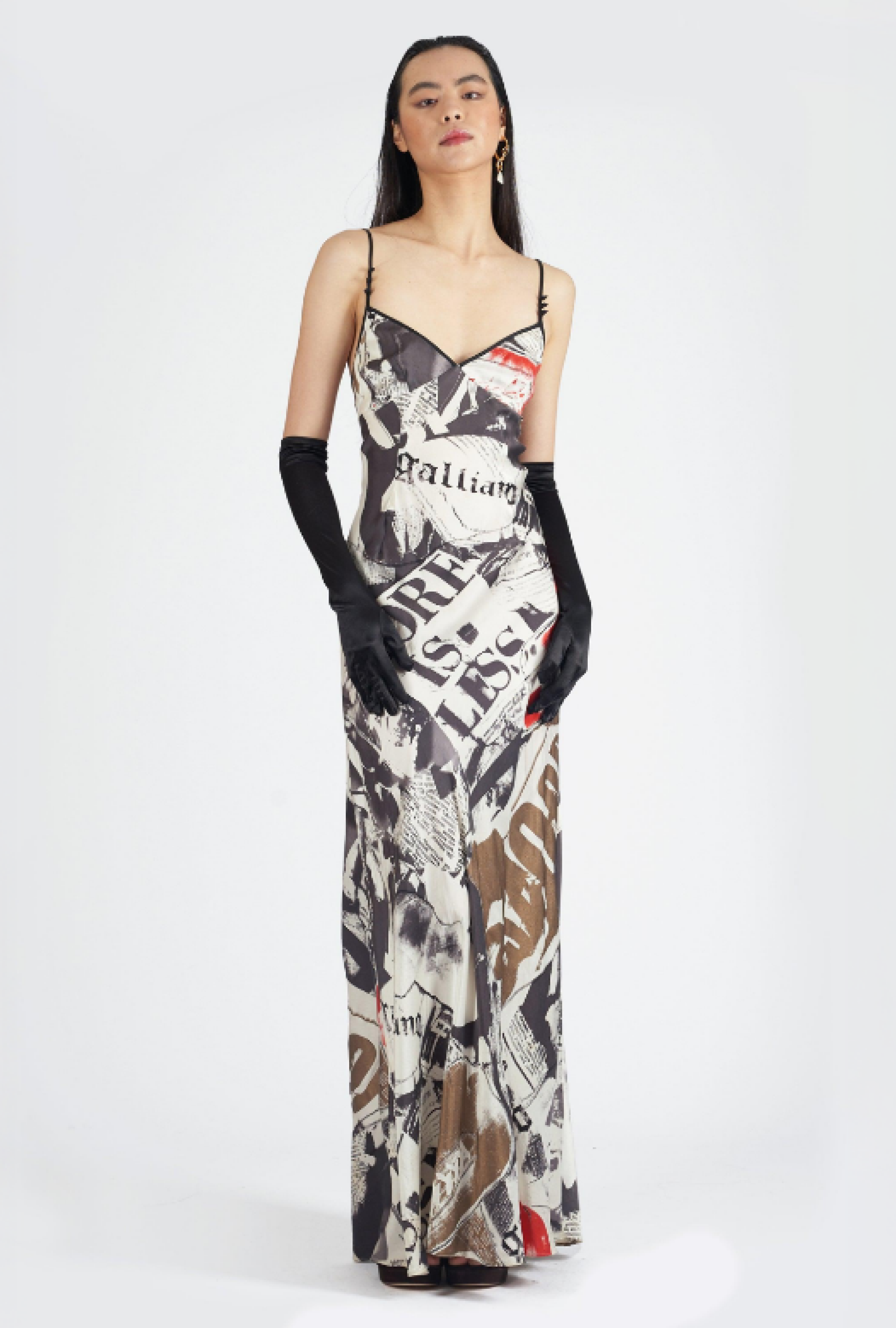 Robe John Galliano Newspaper Print Slip