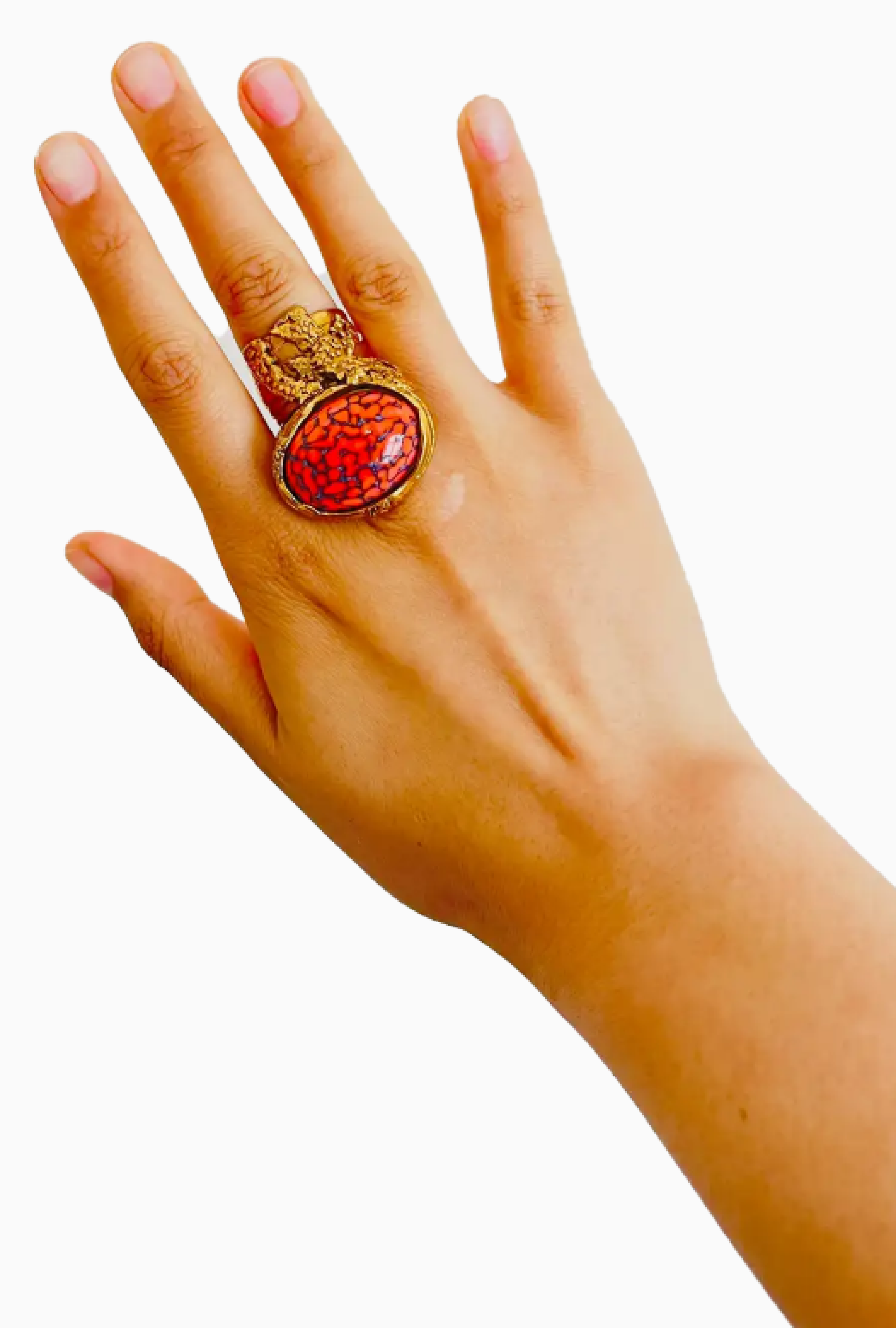 Bague Yves Saint Laurent Arty Cabochon Corail Circa 2000