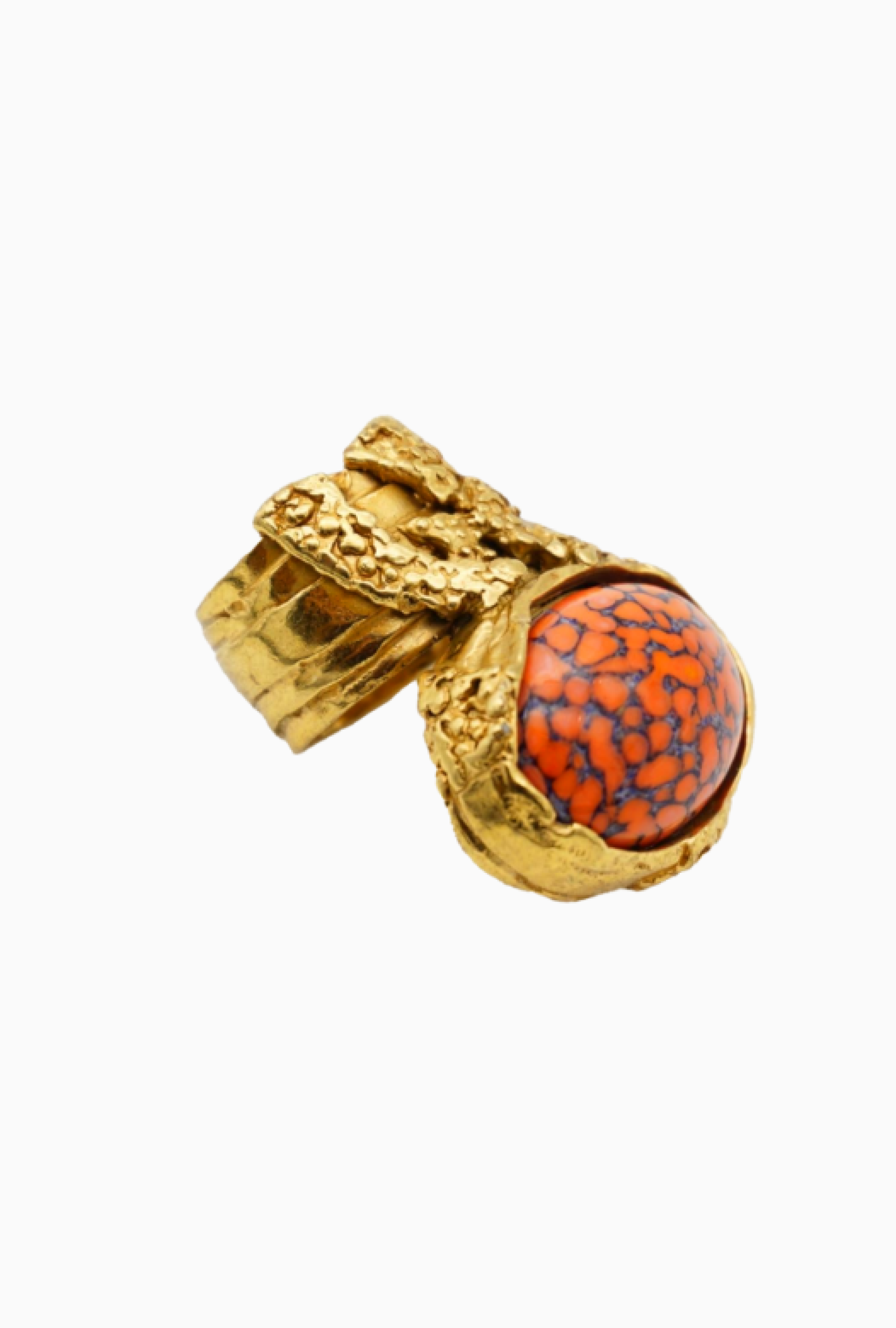 Bague Yves Saint Laurent Arty Cabochon Corail Circa 2000