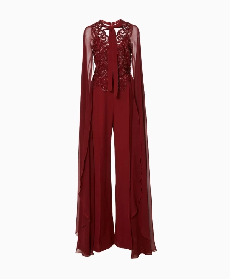 Combinaison Elie Saab Cape Dentelle Bordeaux