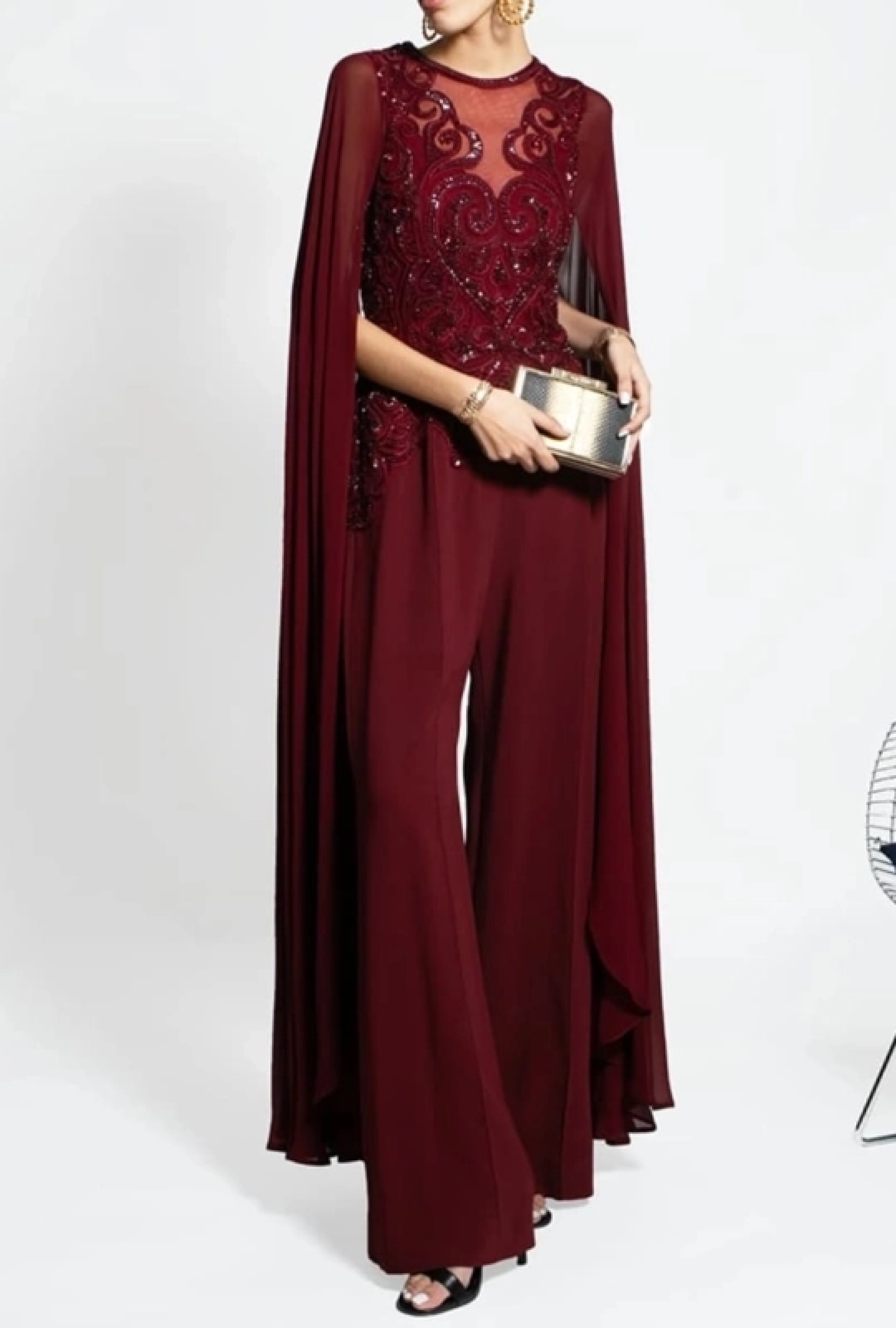 Combinaison Elie Saab Cape Dentelle Bordeaux