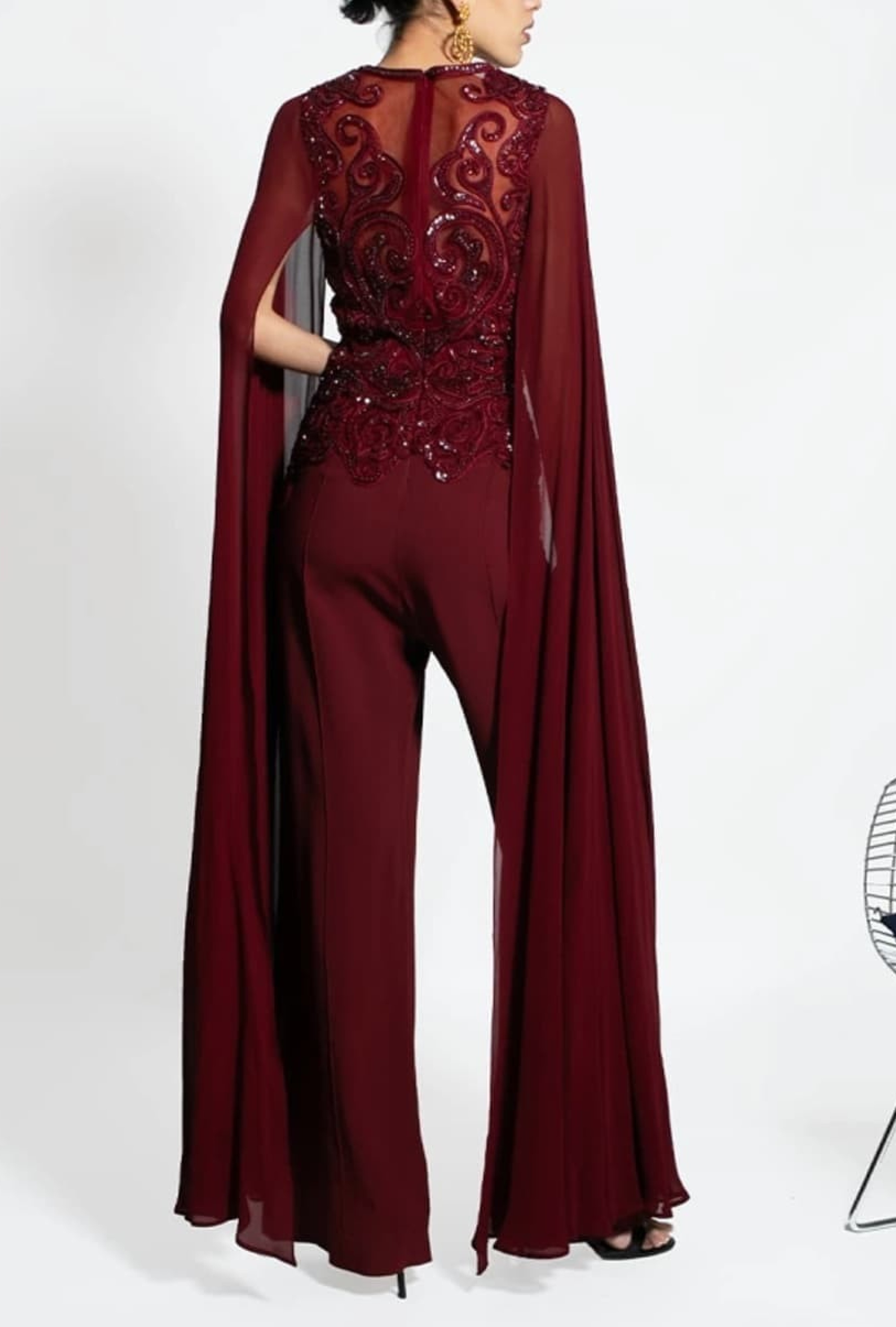 Combinaison Elie Saab Cape Dentelle Bordeaux