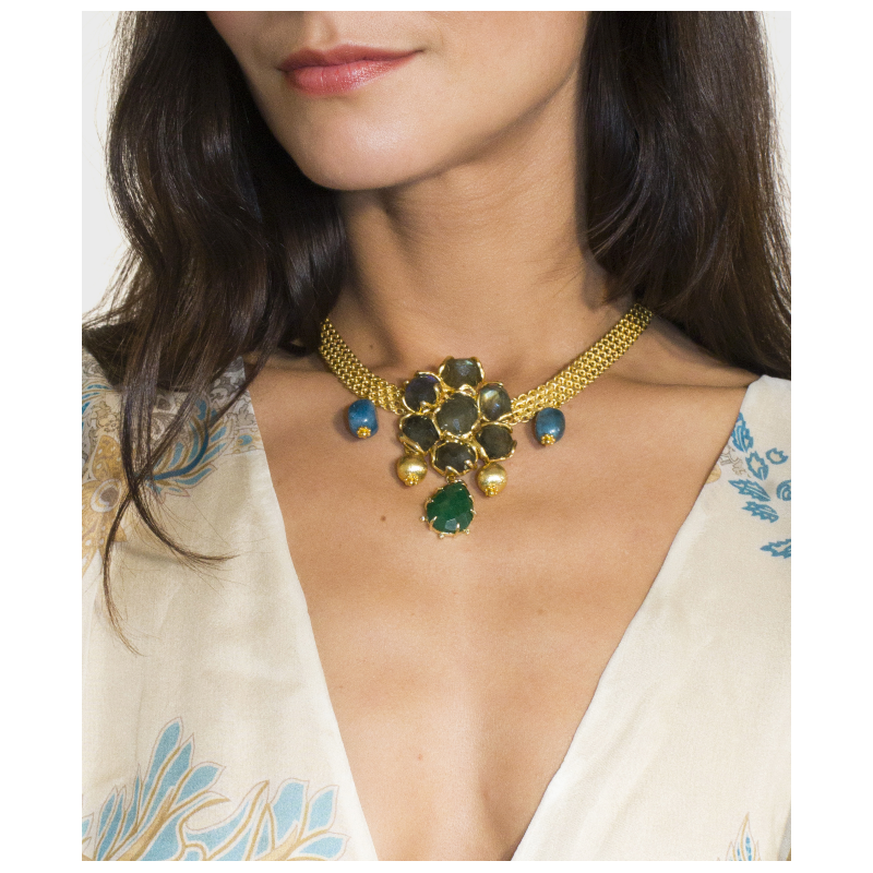 Collier Vintage Domna Green Flower