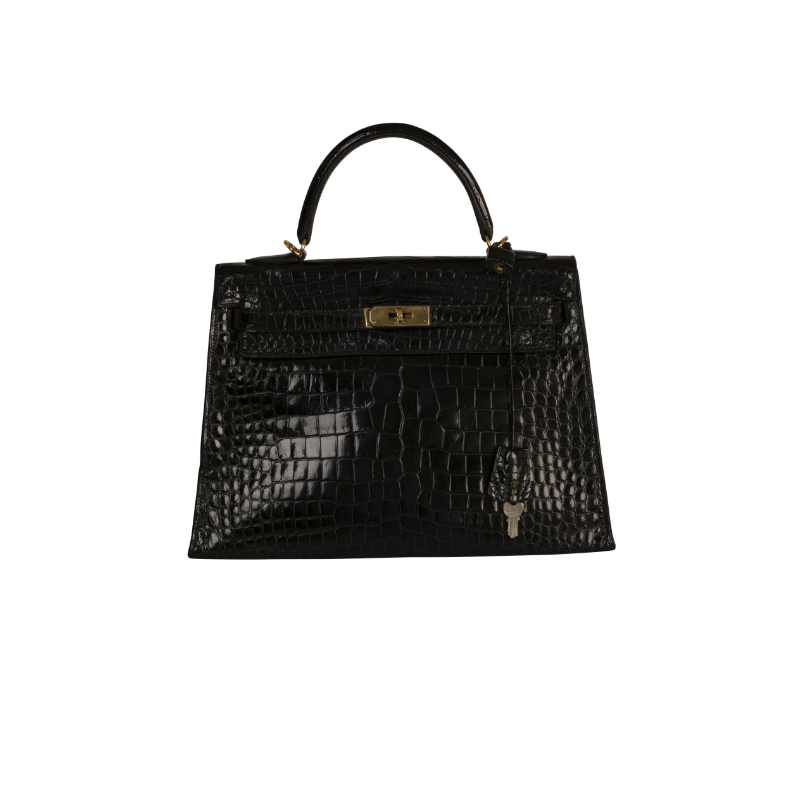 Sac Hermes à main Hermès Kelly 32 cm Crocodile Noir