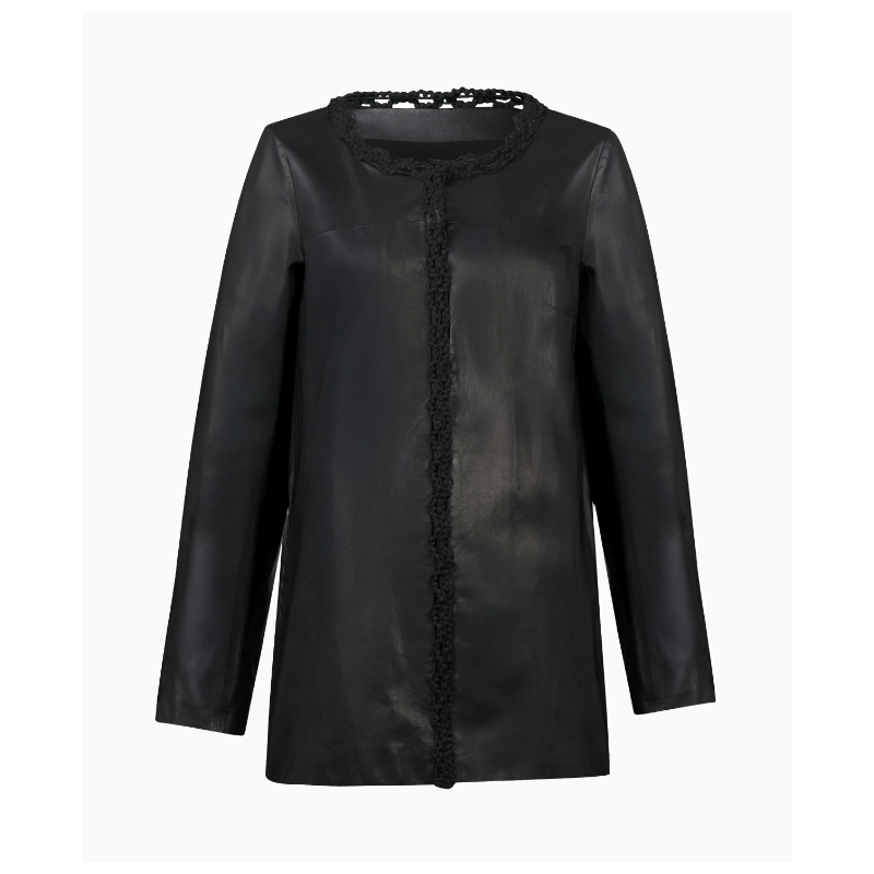 Veste Chanel Cuir Frangé Noir