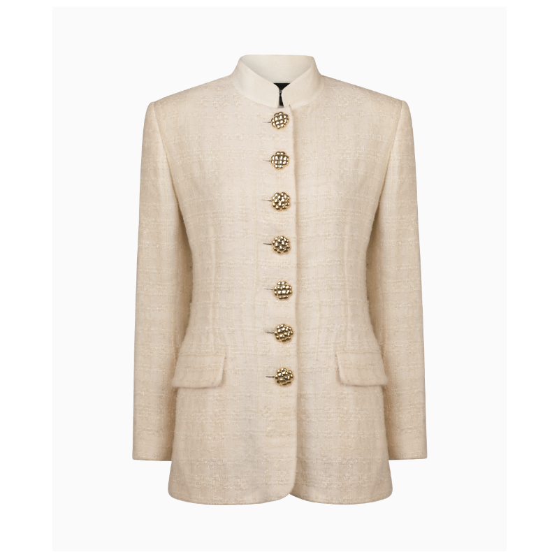 Veste Vintage Tailleur Structuré Tweed Ivoire