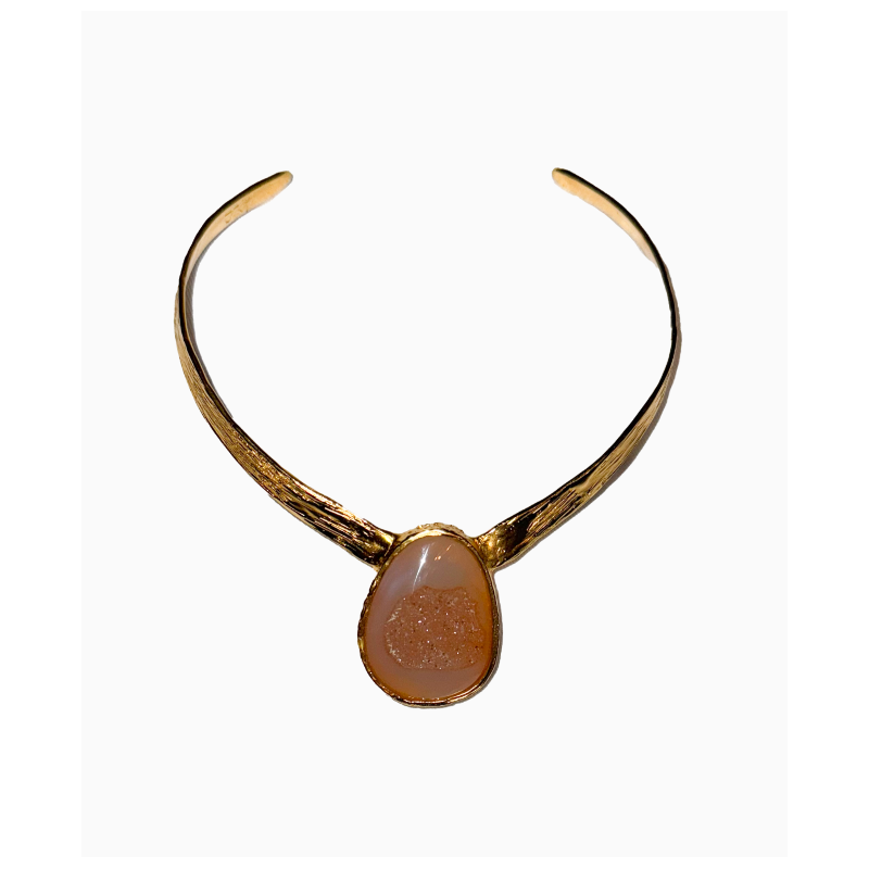 Collier Julia Munoz Gold Plated Bronze With Pink Agate Stone