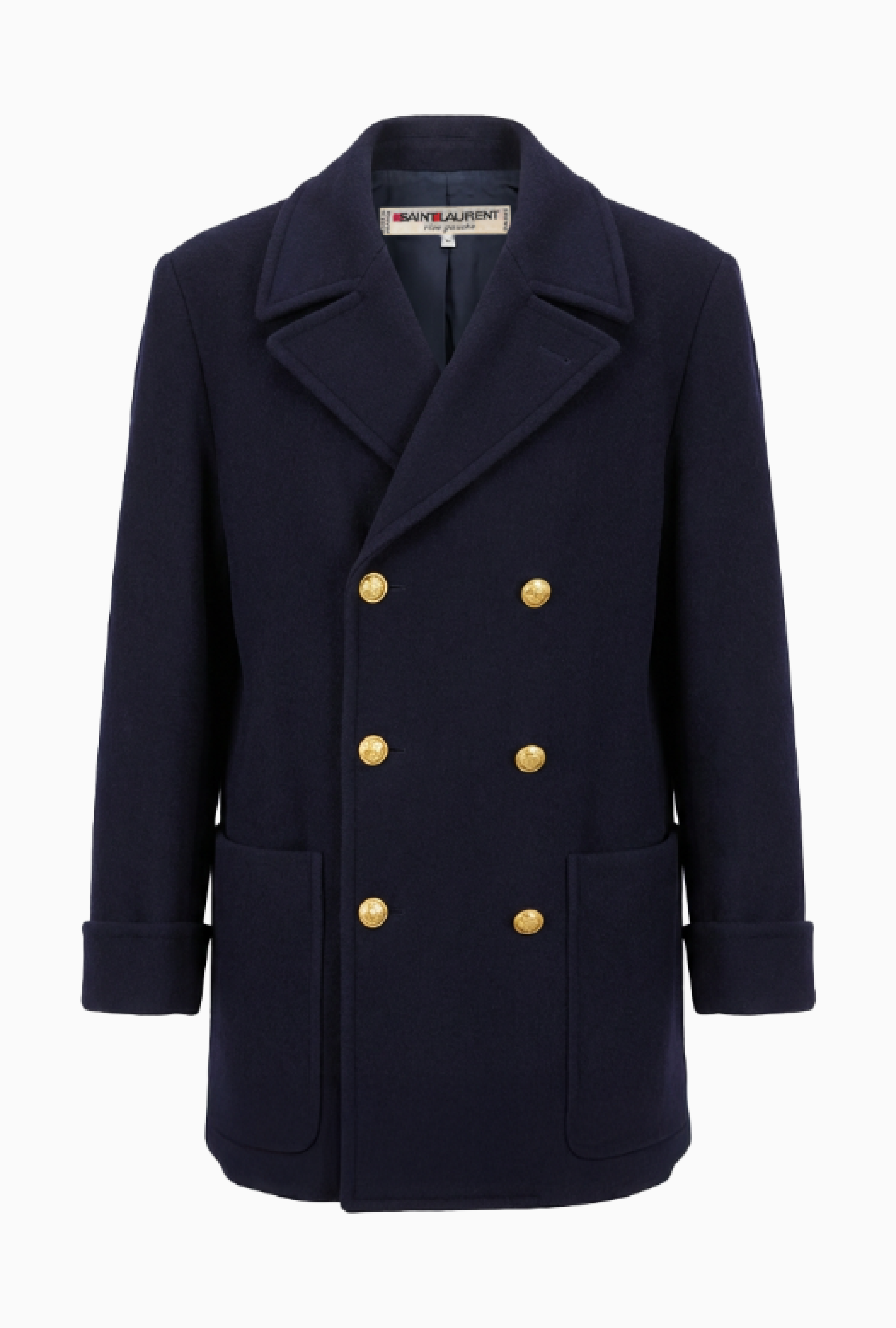 Manteau Yves Saint Laurent Cabas Marine À Boutons Dorés Rive Gauche 1989