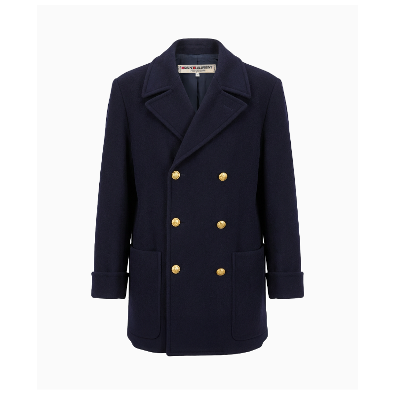 Manteau Yves Saint Laurent Cabas Marine À Boutons Dorés Rive Gauche 1989