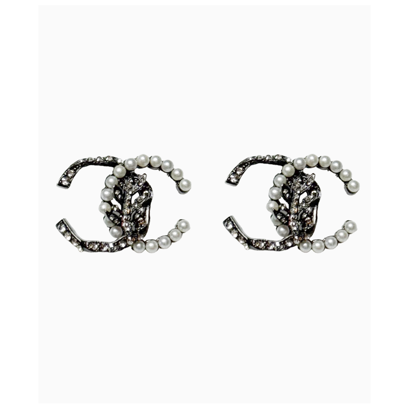 Boucles D'Oreilles Chanel Double C Perlé