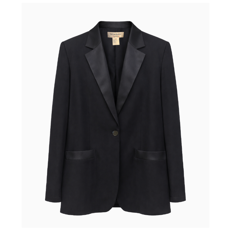 Veste Yves Saint Laurent Blazer Noir À Revers Satinés Rive Gauche FW1992