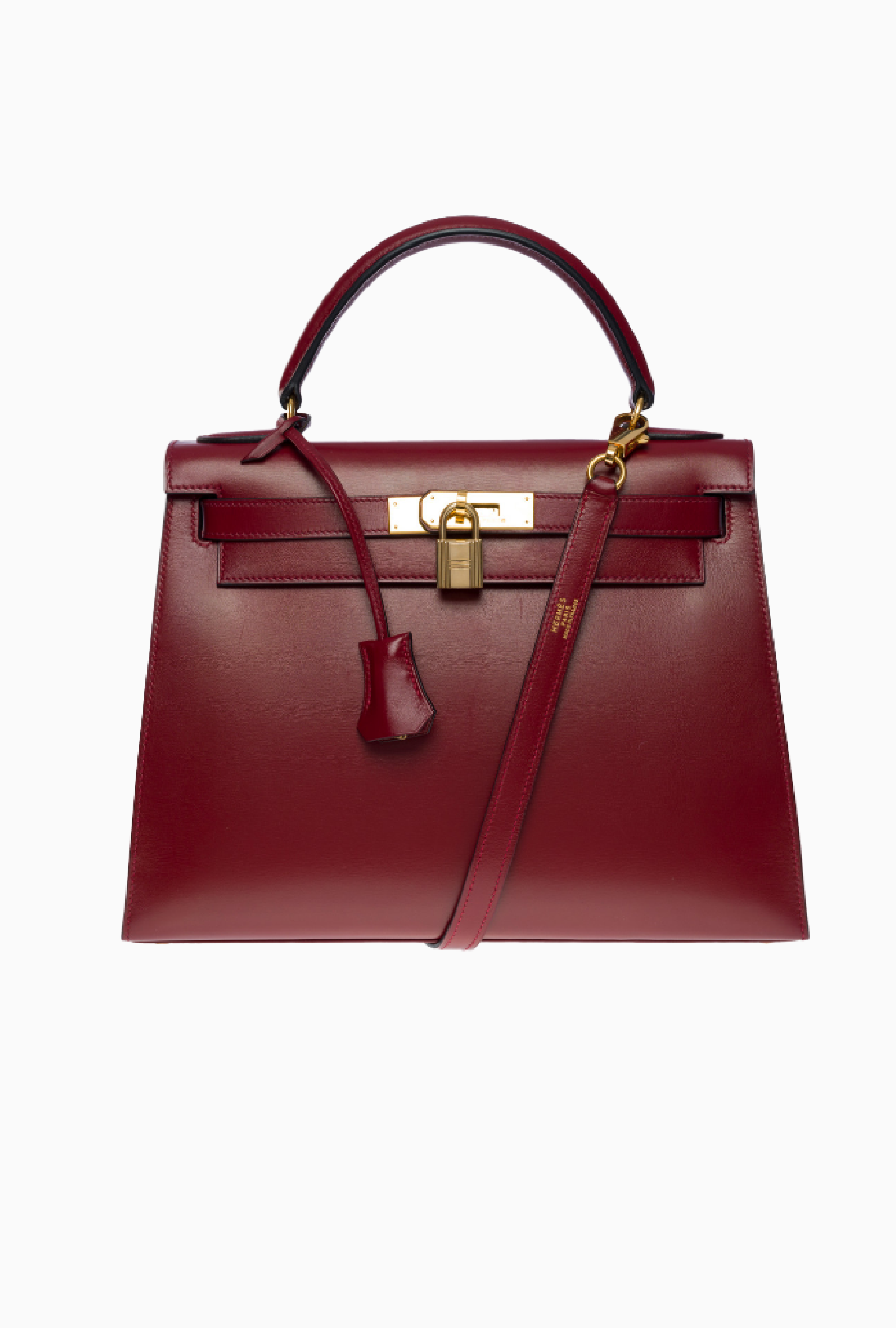 Sac Hermes à main Hermès Kelly 32 cm en cuir box rouge H
