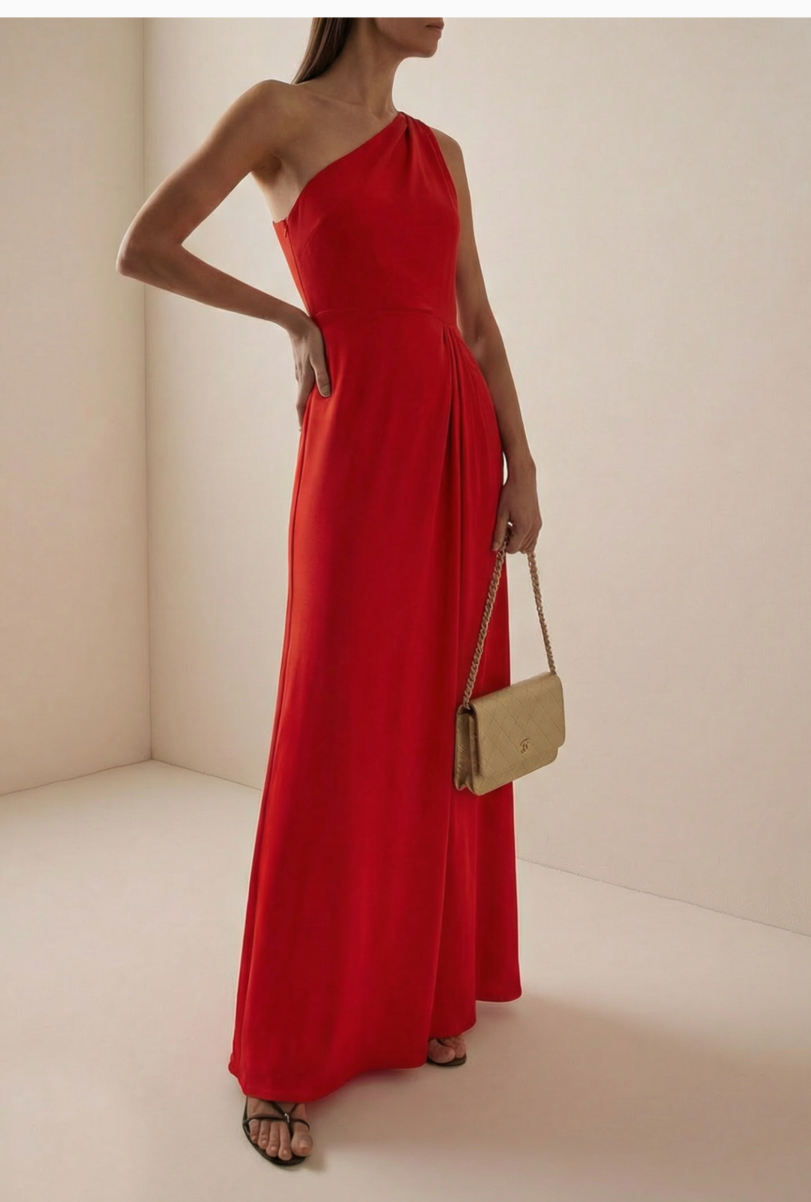 Robe Valentino One-shoulder Rouge