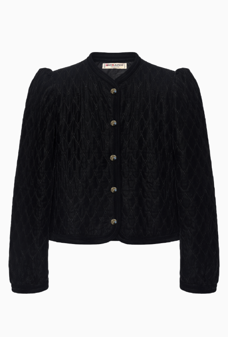 Veste Yves Saint Laurent Matelassée En Velours Noir Collection 1977