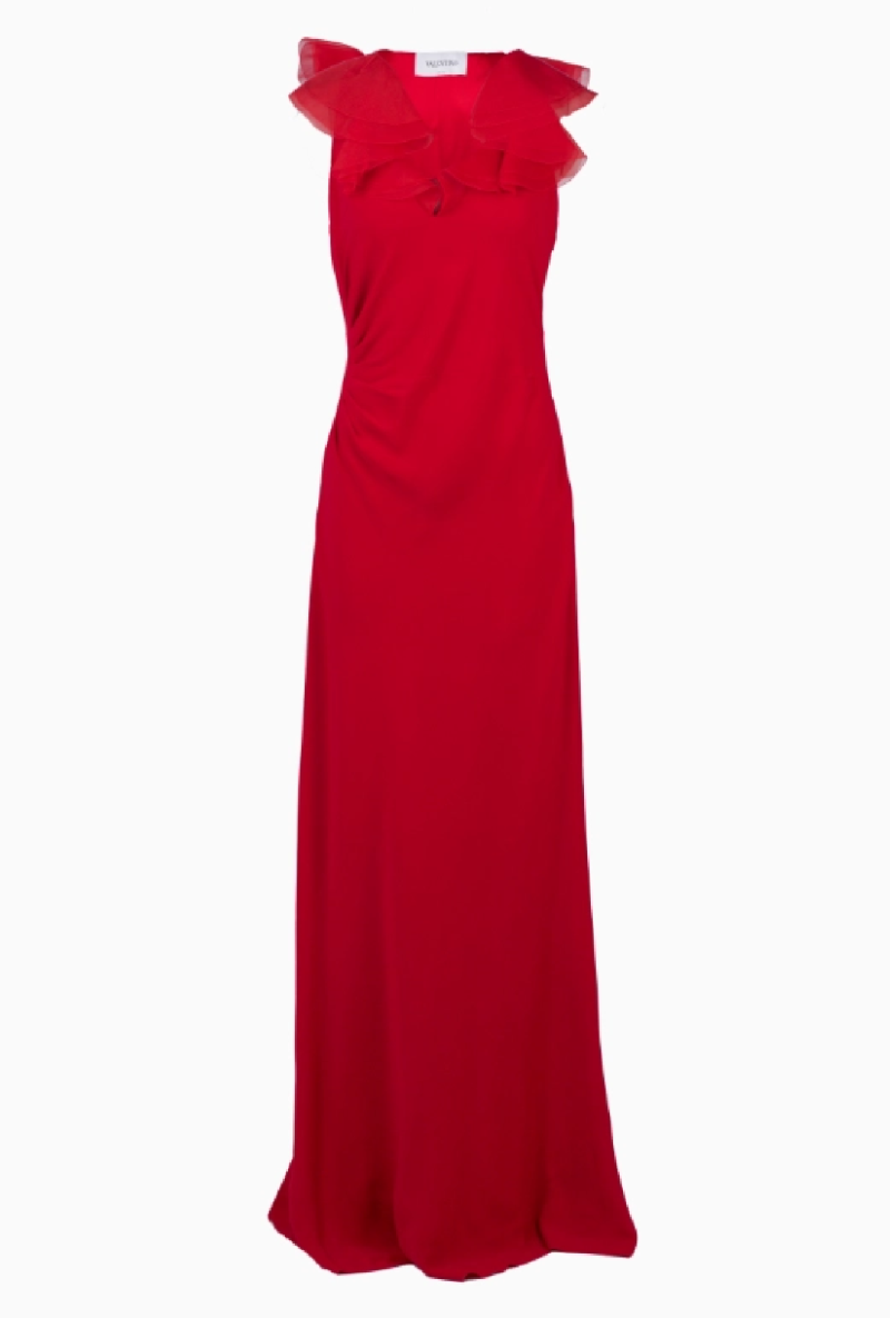 Robe Valentino Symétrique Ruffle Rouge