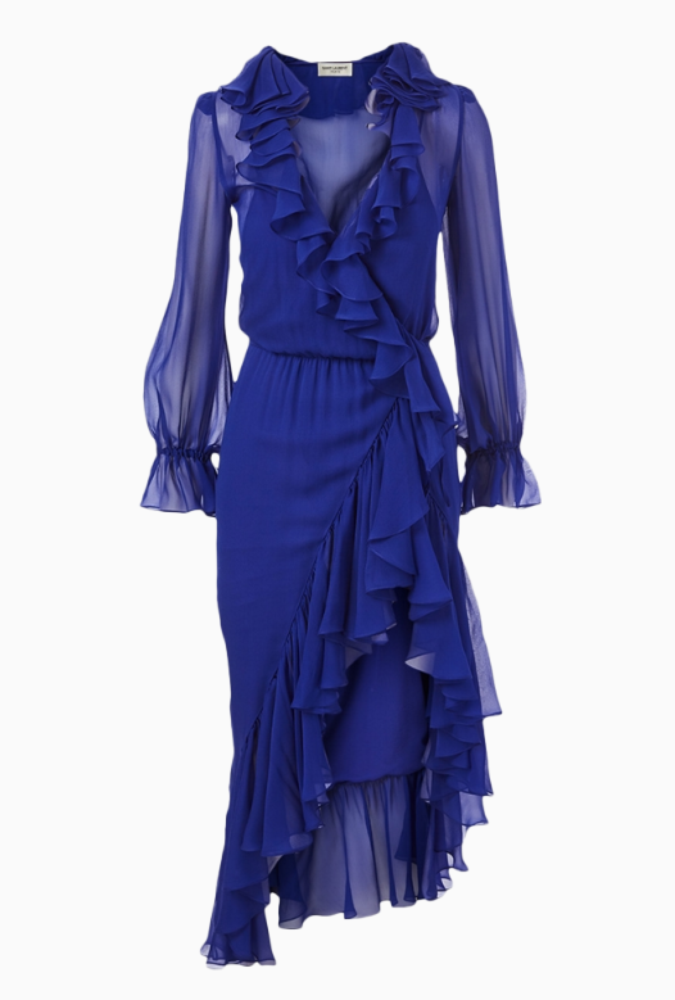 Robe Yves Saint Laurent Volants Fluide Bleu Électrique Fw2020