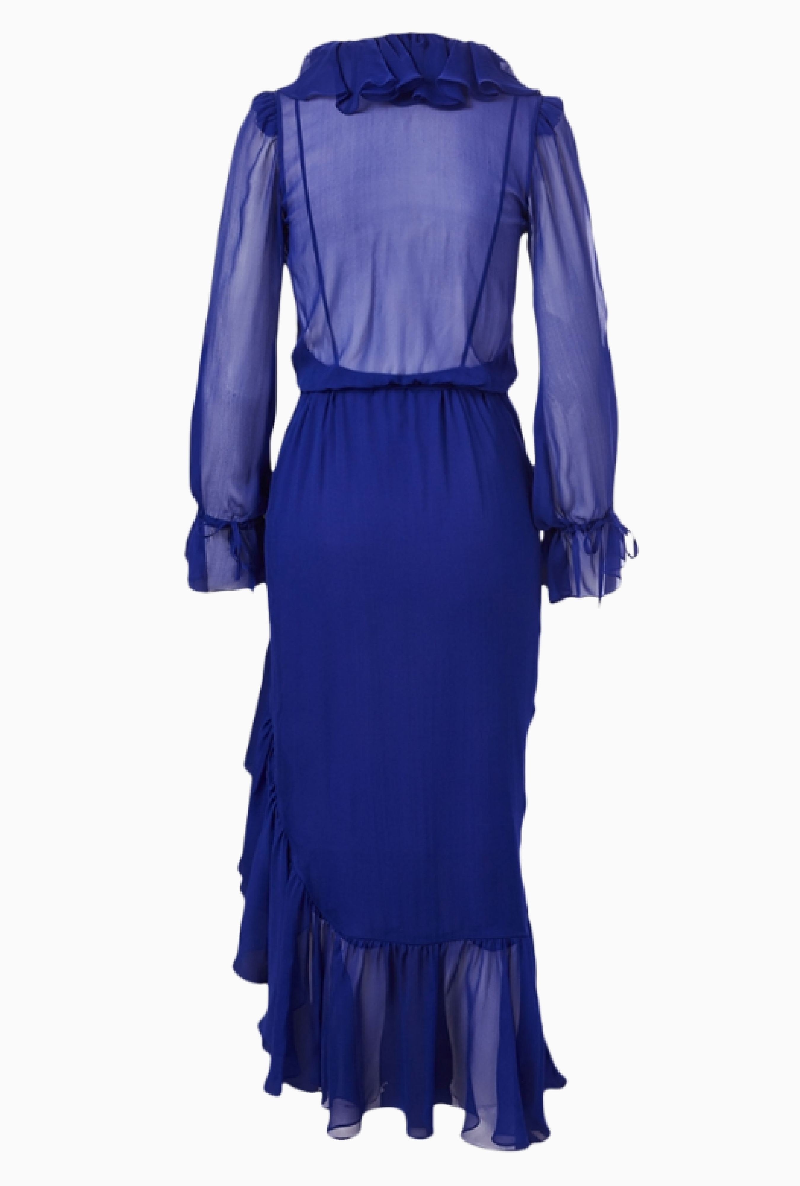 Robe Yves Saint Laurent Volants Fluide Bleu Électrique Fw2020