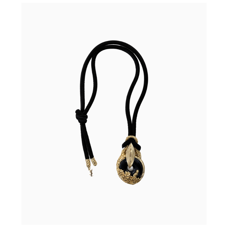 Collier Yves Saint Laurent Médaillon Noir Et Or 1980
