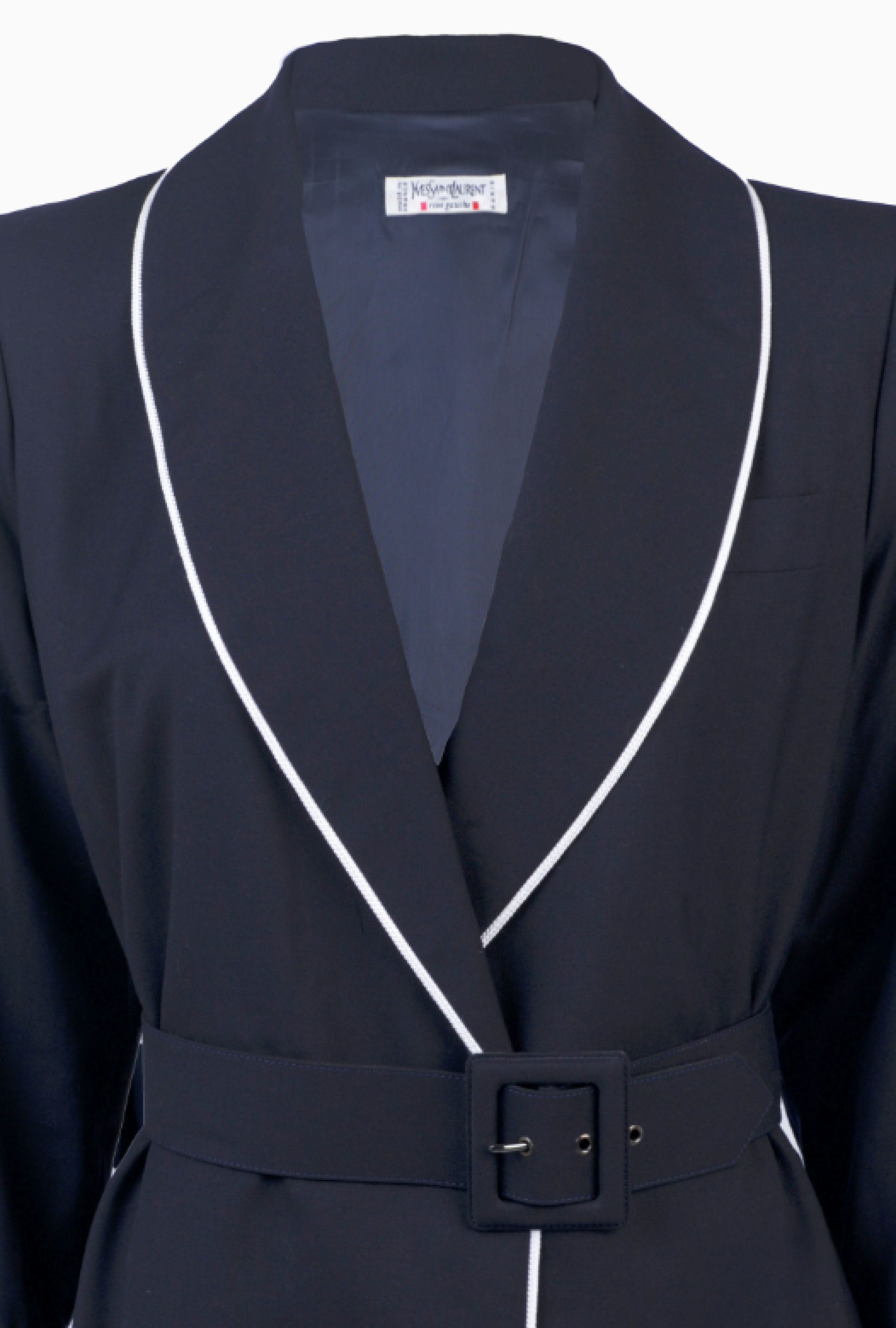 Manteau Yves Saint Laurent Ceinturé Bleu Rive Gauche