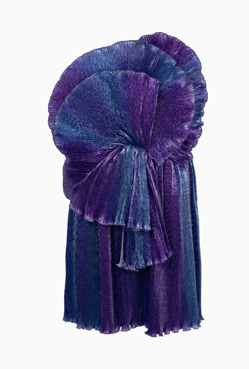 Metallic Alberta Ferretti Blue & Purple Pleated FW2022 Dress