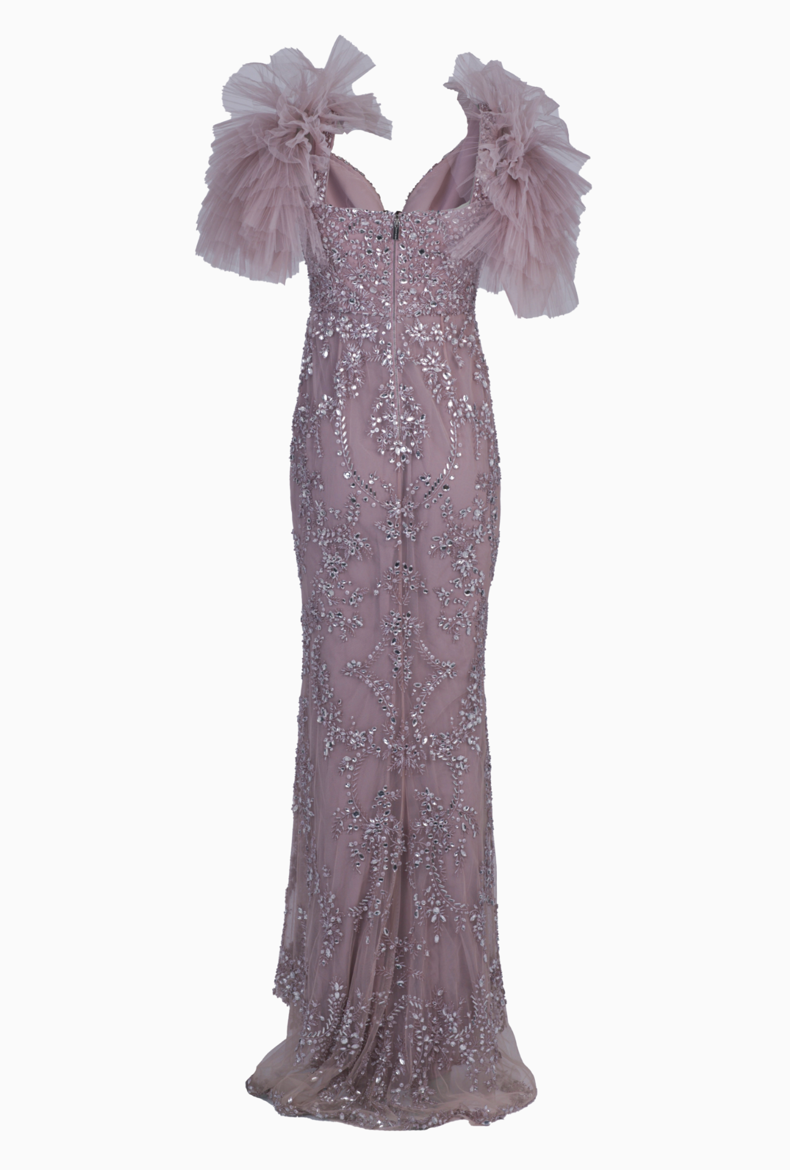 Zuhair Murad Dress Powder Pink Embroidered Tulle Model Circa 2021.