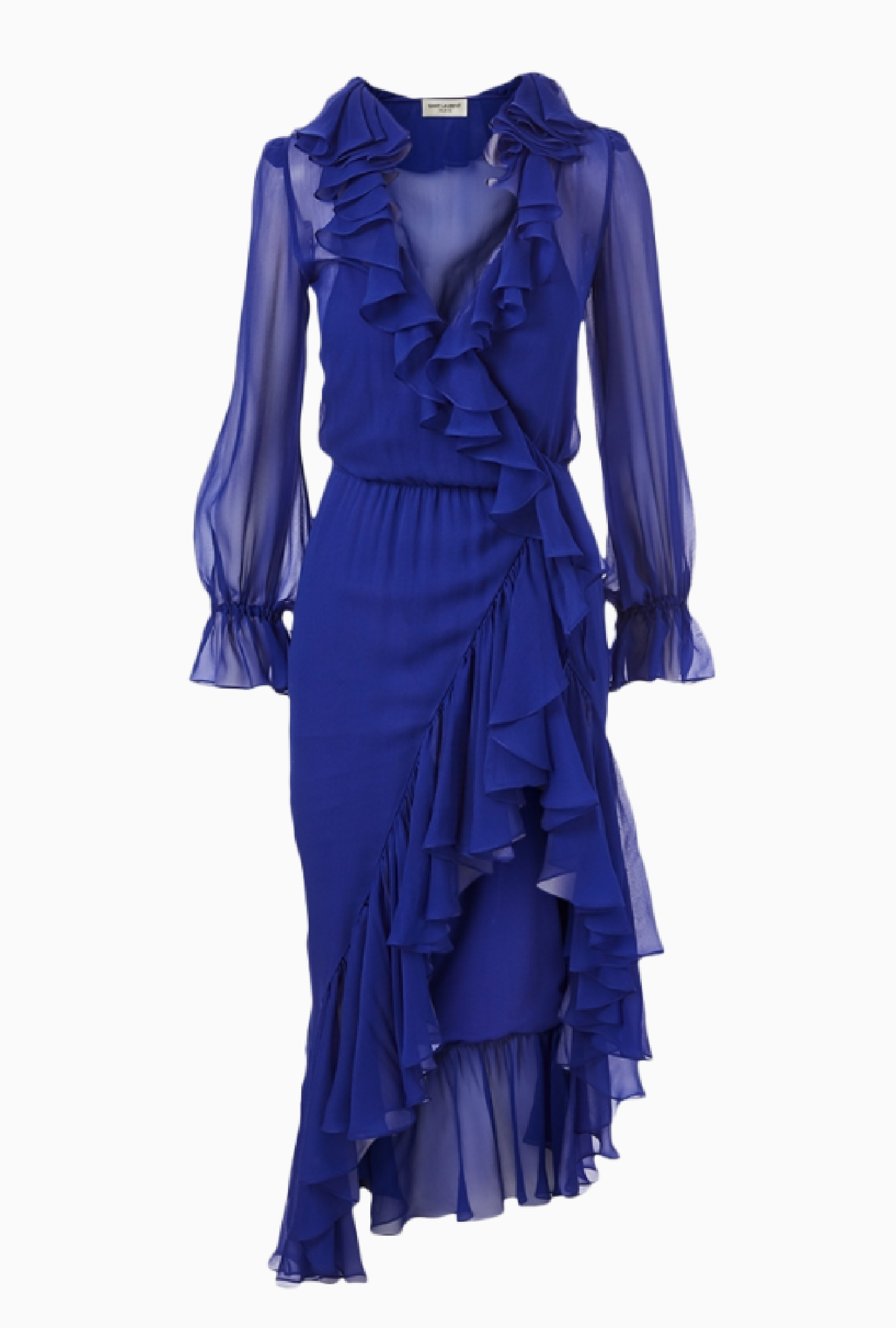 Robe Yves Saint Laurent Volants Fluide Bleu Électrique FW2020